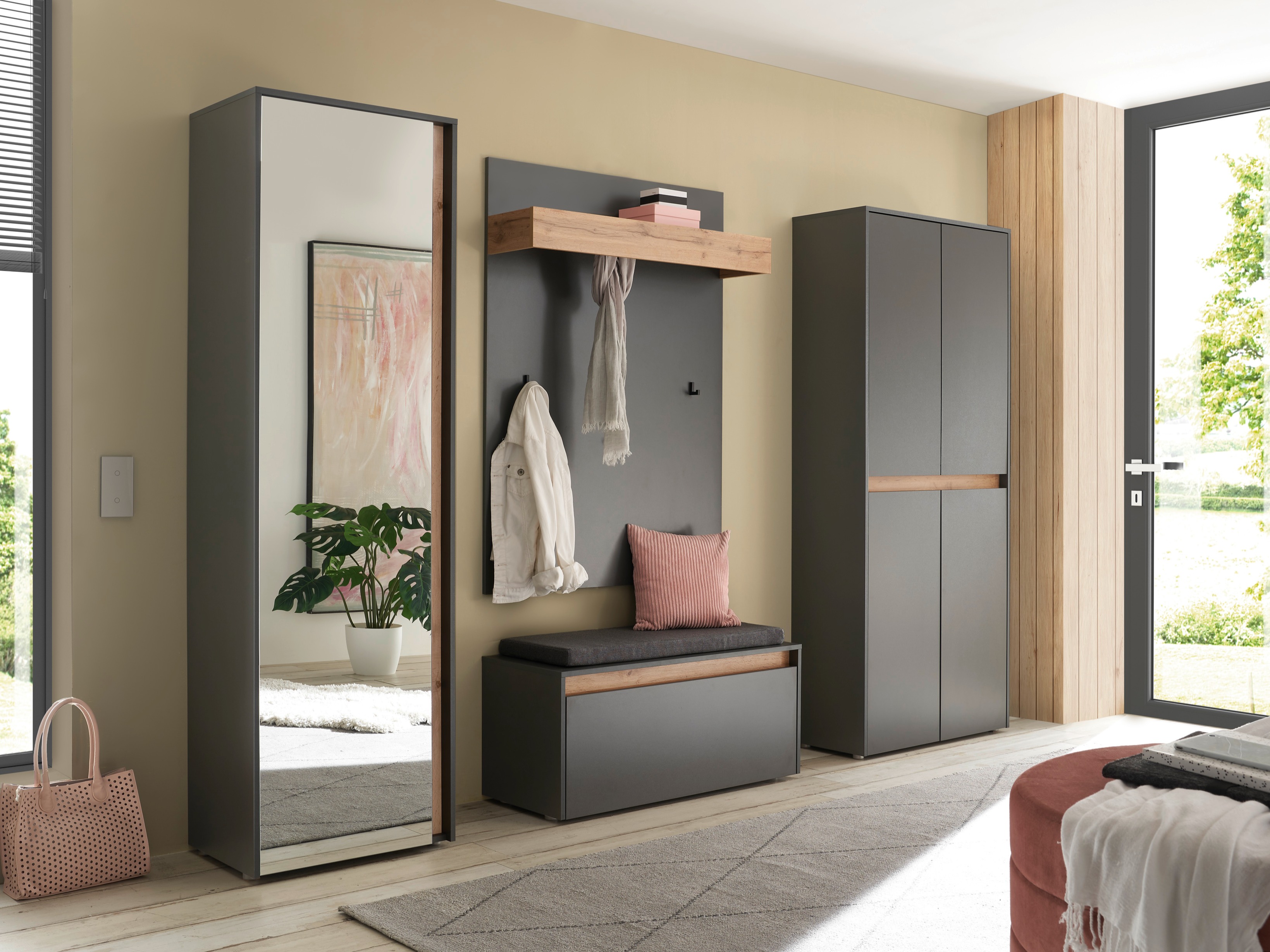 Set za hodnik Elbsori 177 (Antracit + Hrast Wotan)