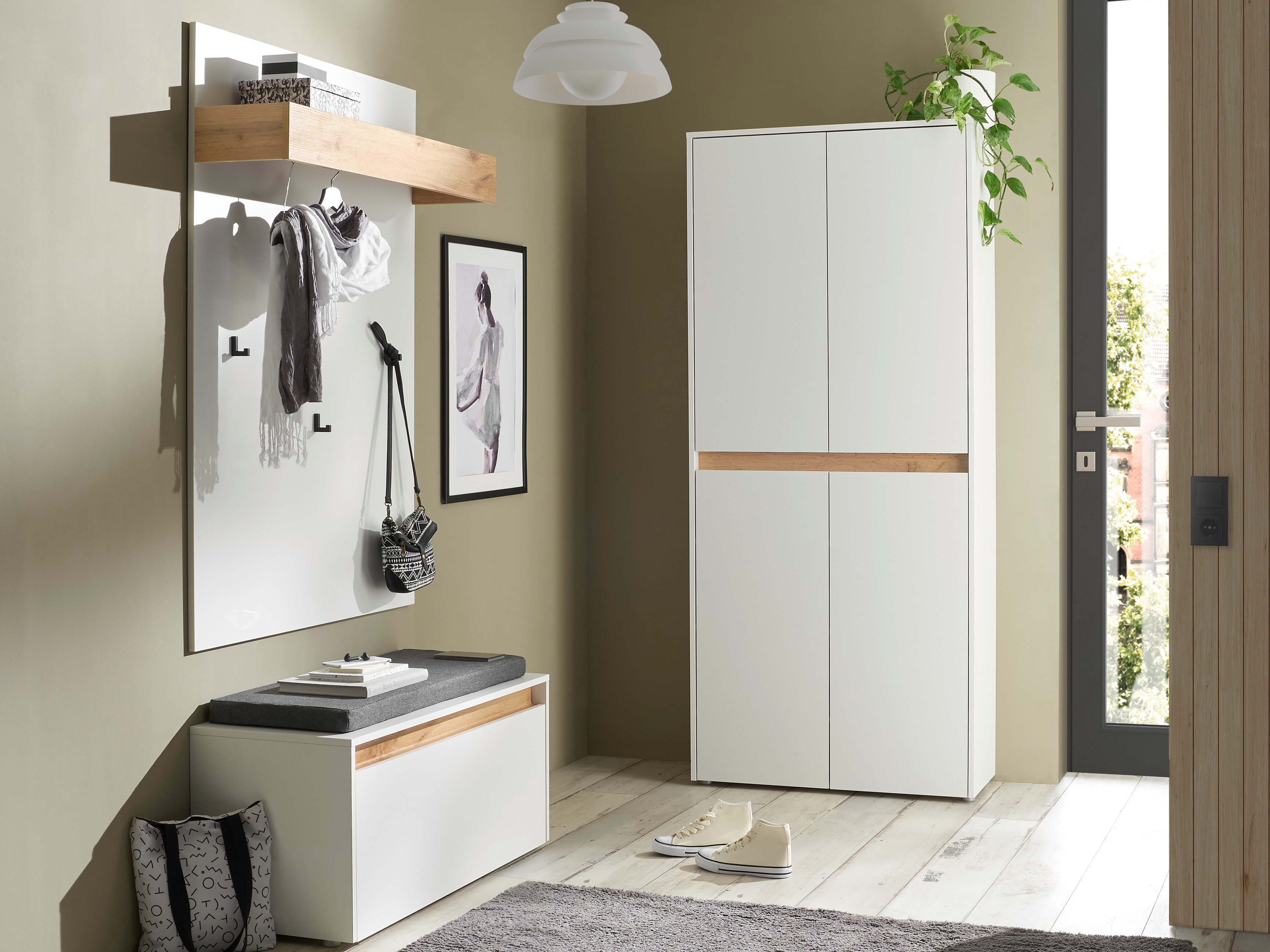 Set za hodnik Elbsori 177 (Bijela + Hrast Wotan)