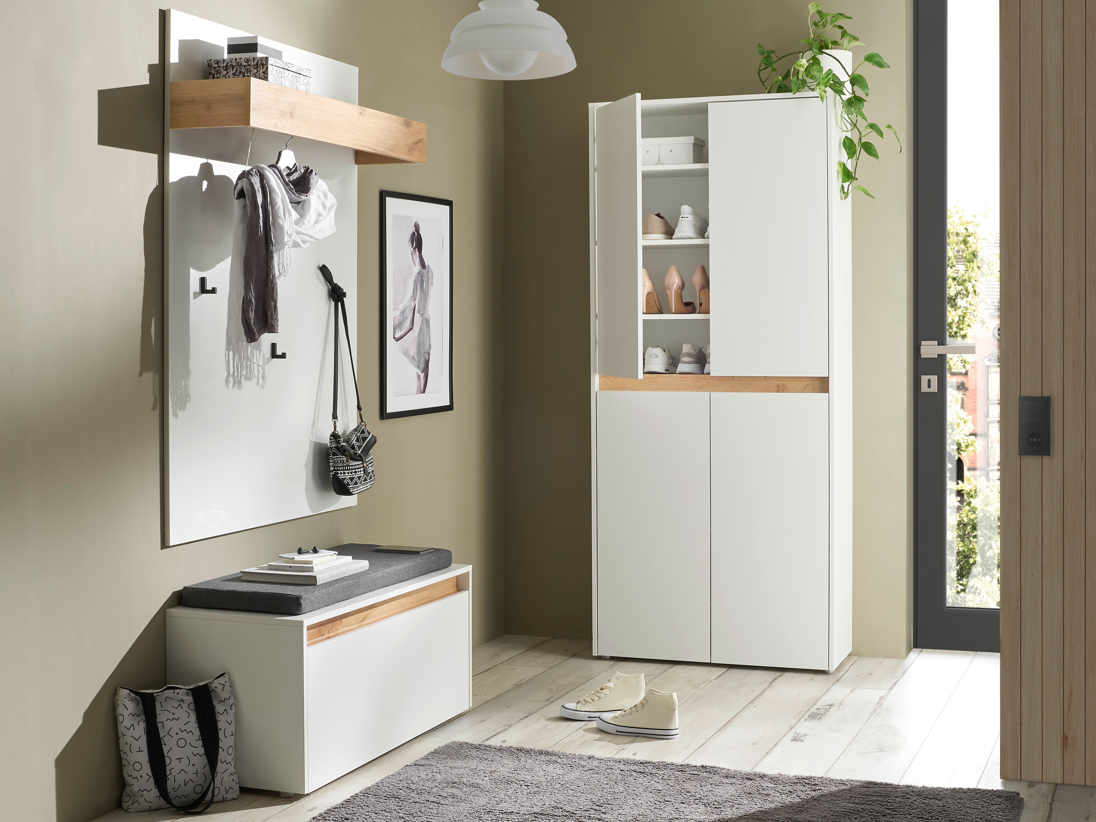 Set za hodnik Elbsori 177 (Bijela + Hrast Wotan)