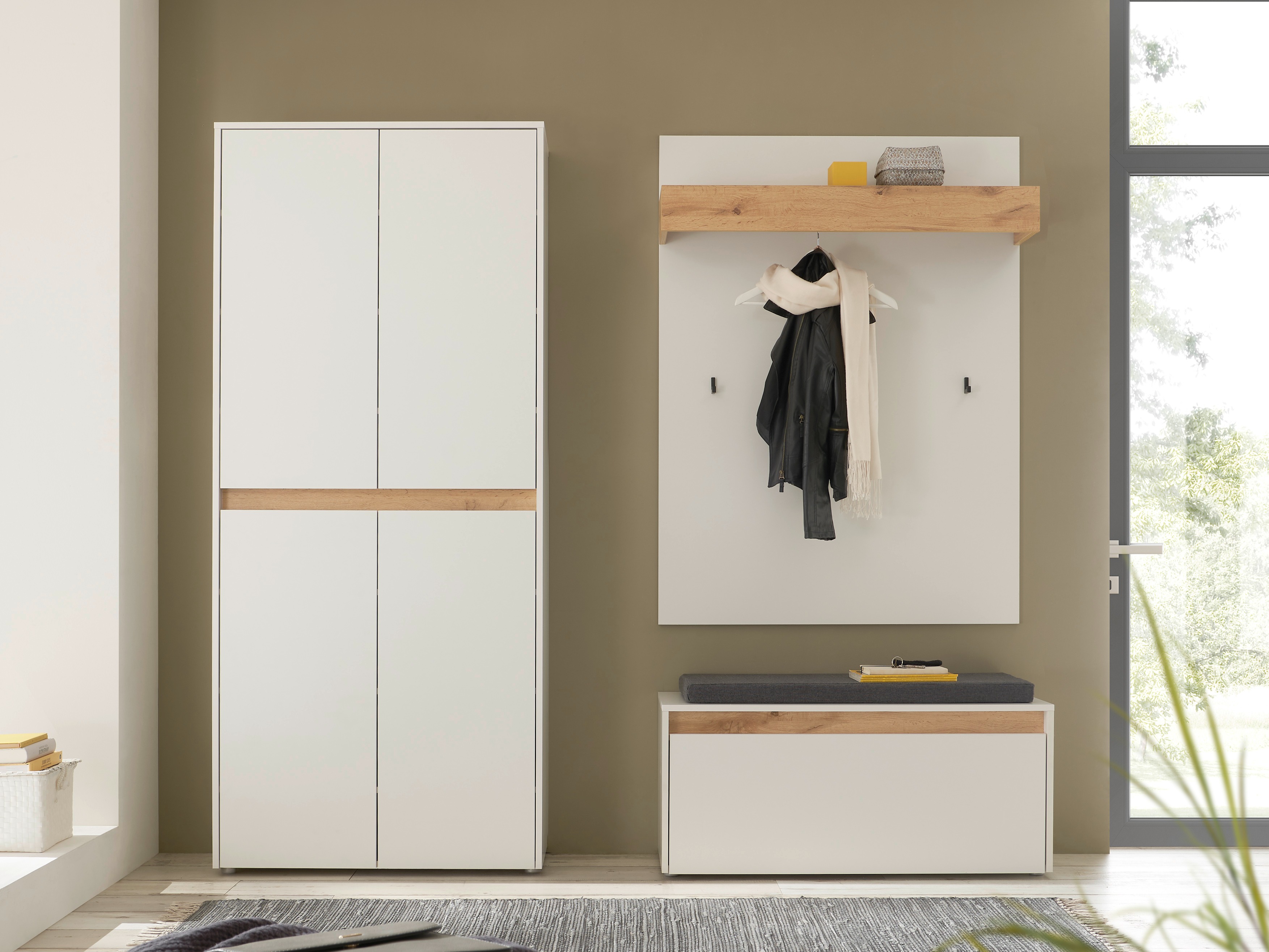 Set za hodnik Elbsori 177 (Bijela + Hrast Wotan)