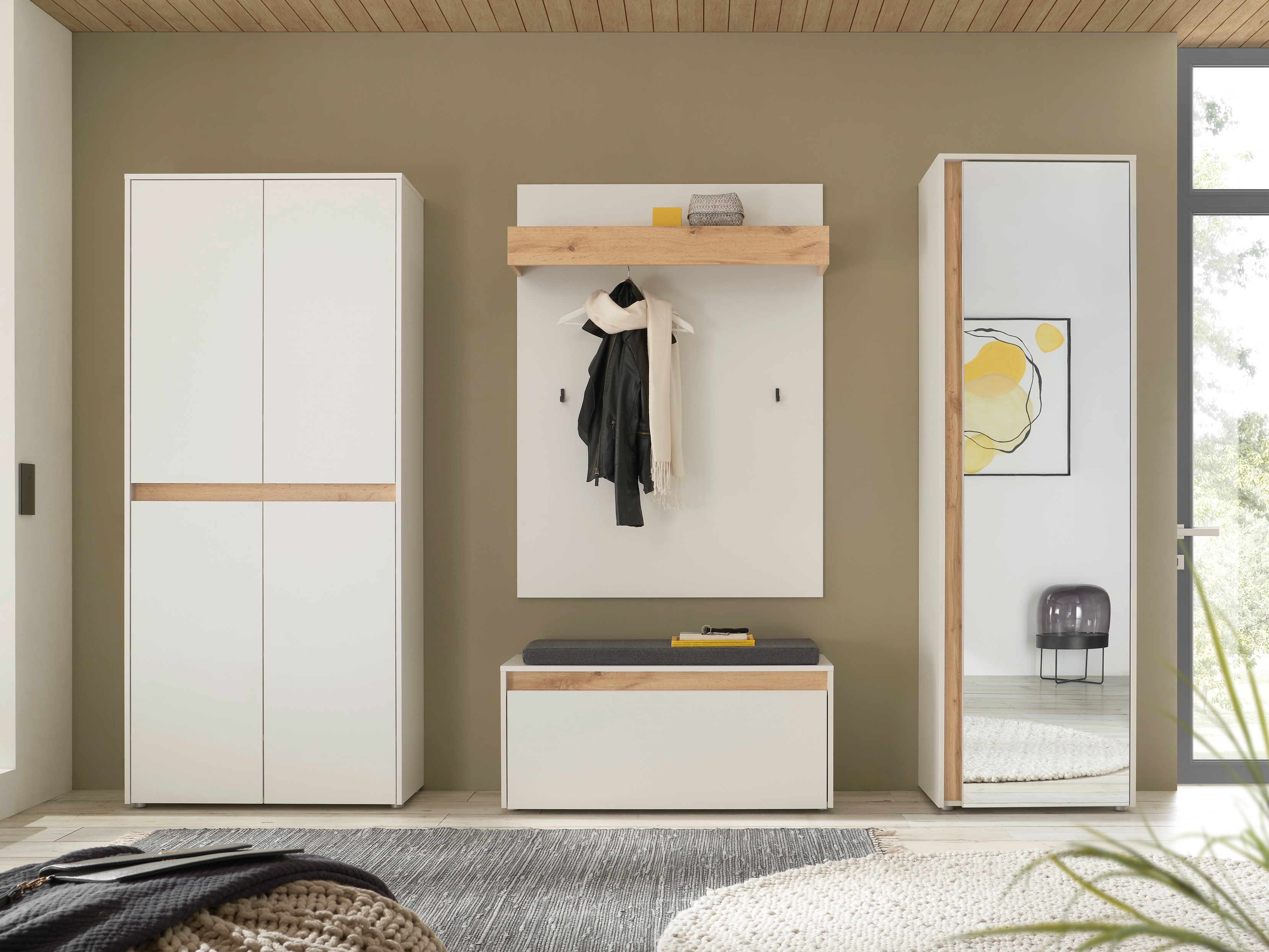 Set za hodnik Elbsori 177 (Bijela + Hrast Wotan)