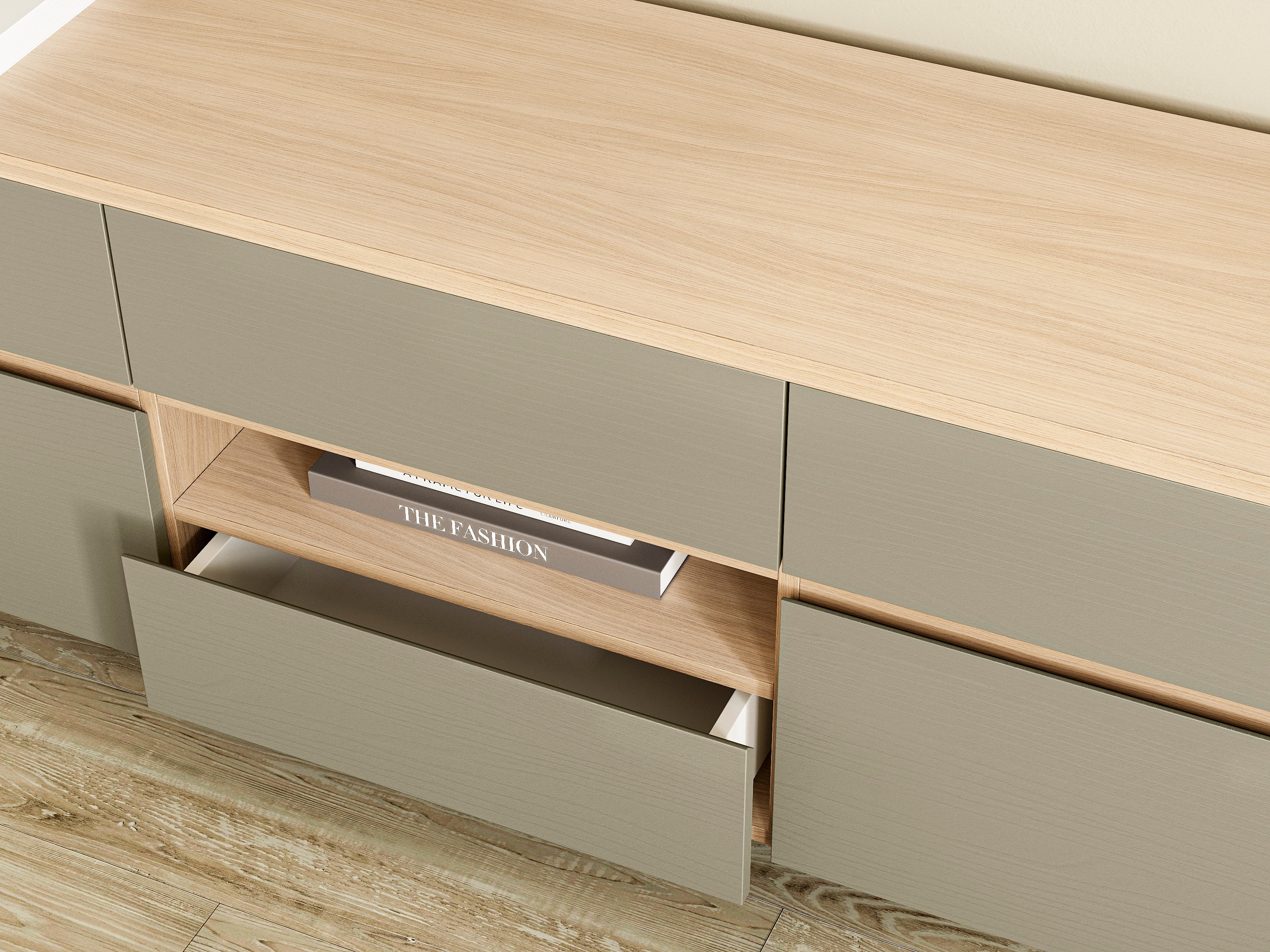 Set za kućni ured Fermaru 117 (Prašnjavo zelena + Hrast)