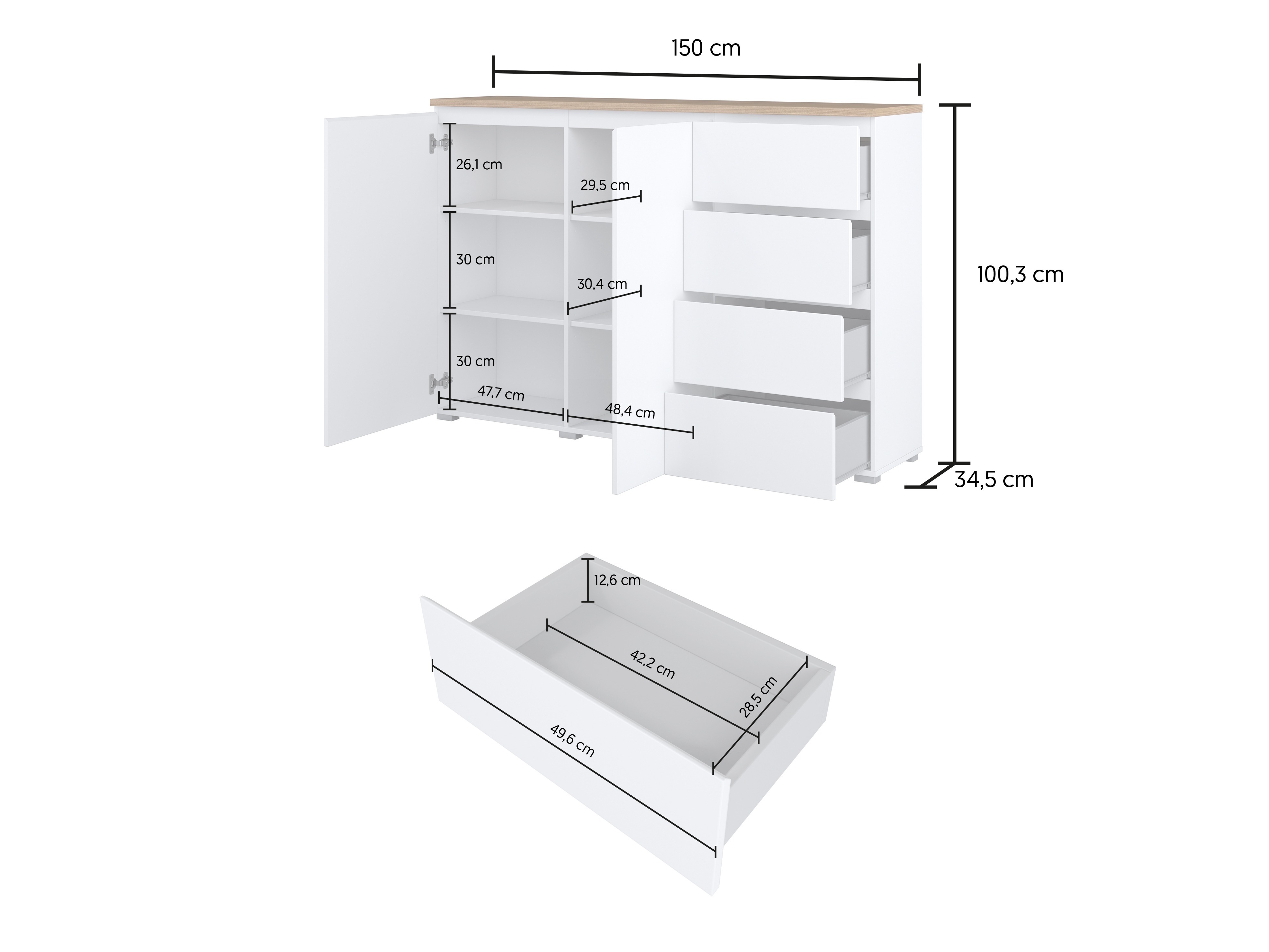 Komoda Baletu 109 (Bijela + Hrast)