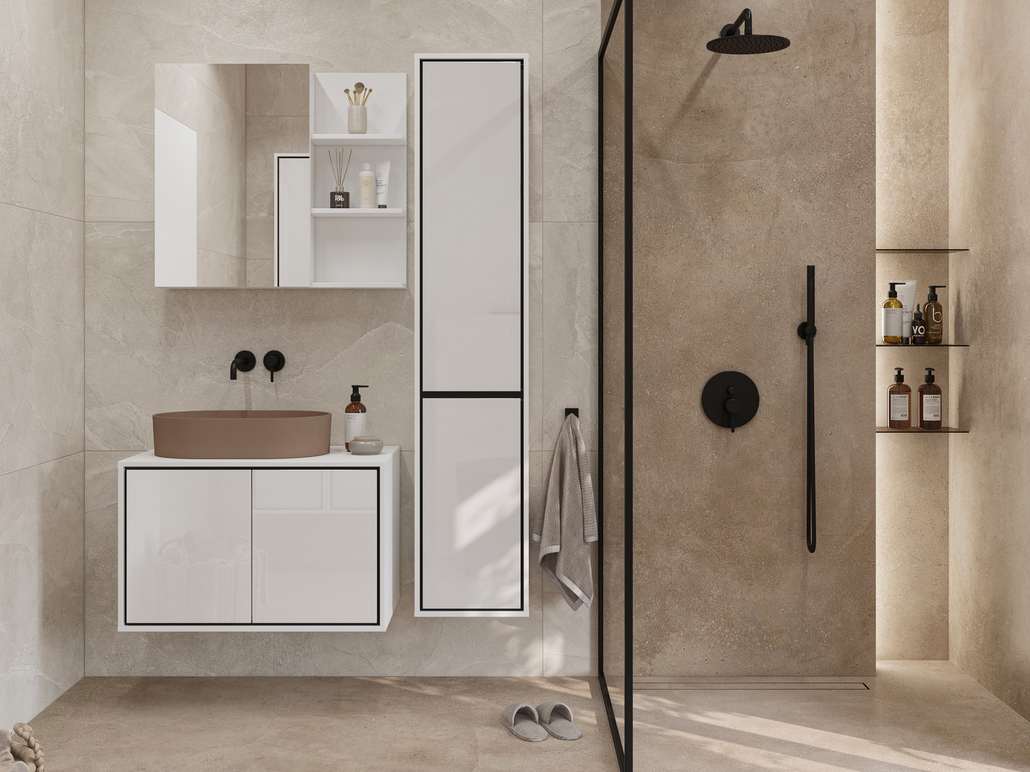 Kupaonski namještaj Tecavu 105 (Sjajno bijela + Bijela)