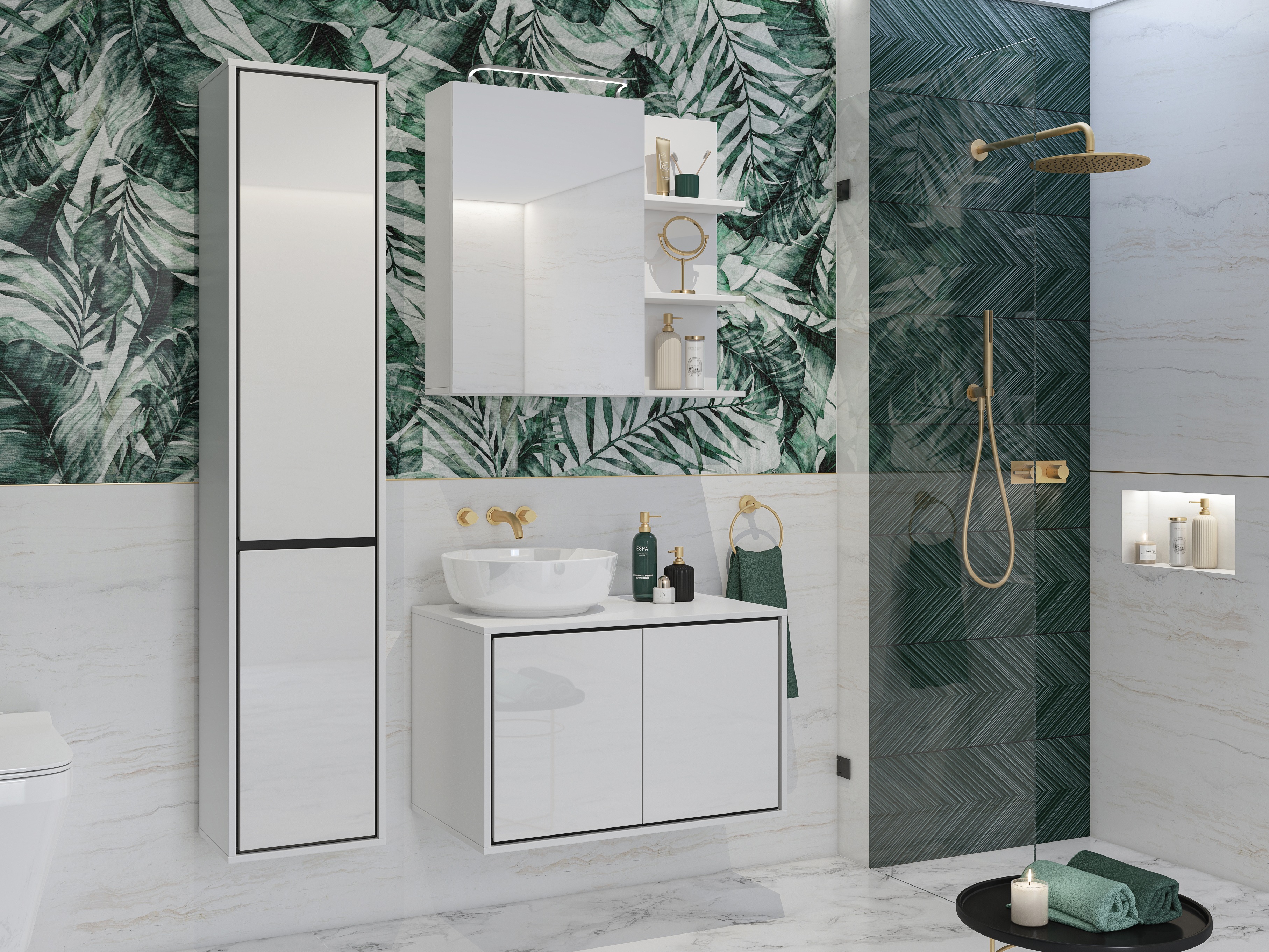 Kupaonski namještaj Tecavu 105 (Sjajno bijela + Bijela)