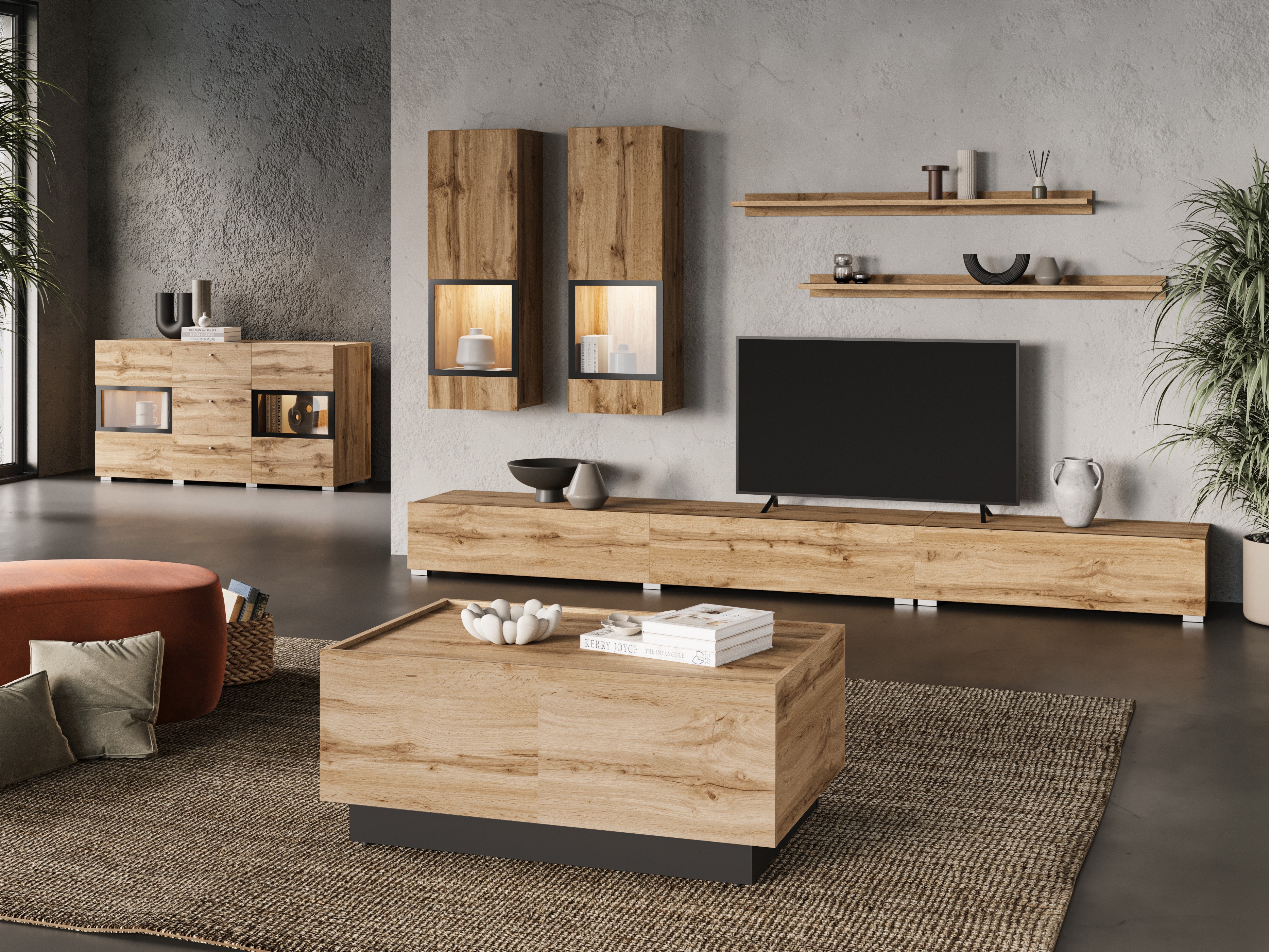 Transformirajući stolić za kavu Austin 380 (Hrast Wotan + Crna)