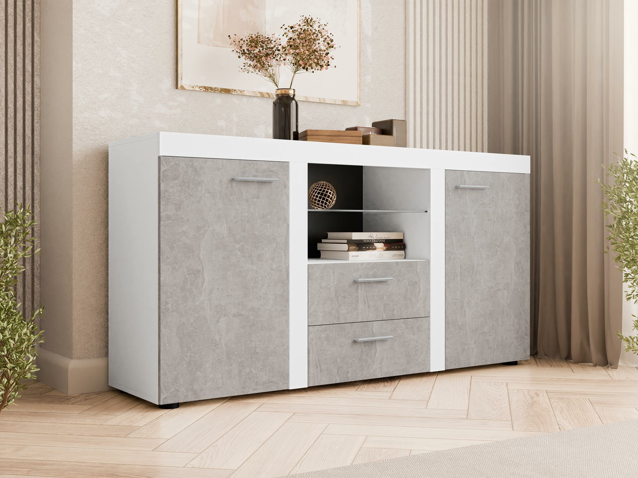 Komoda Tucson 104 (Bijela + Boja betona)