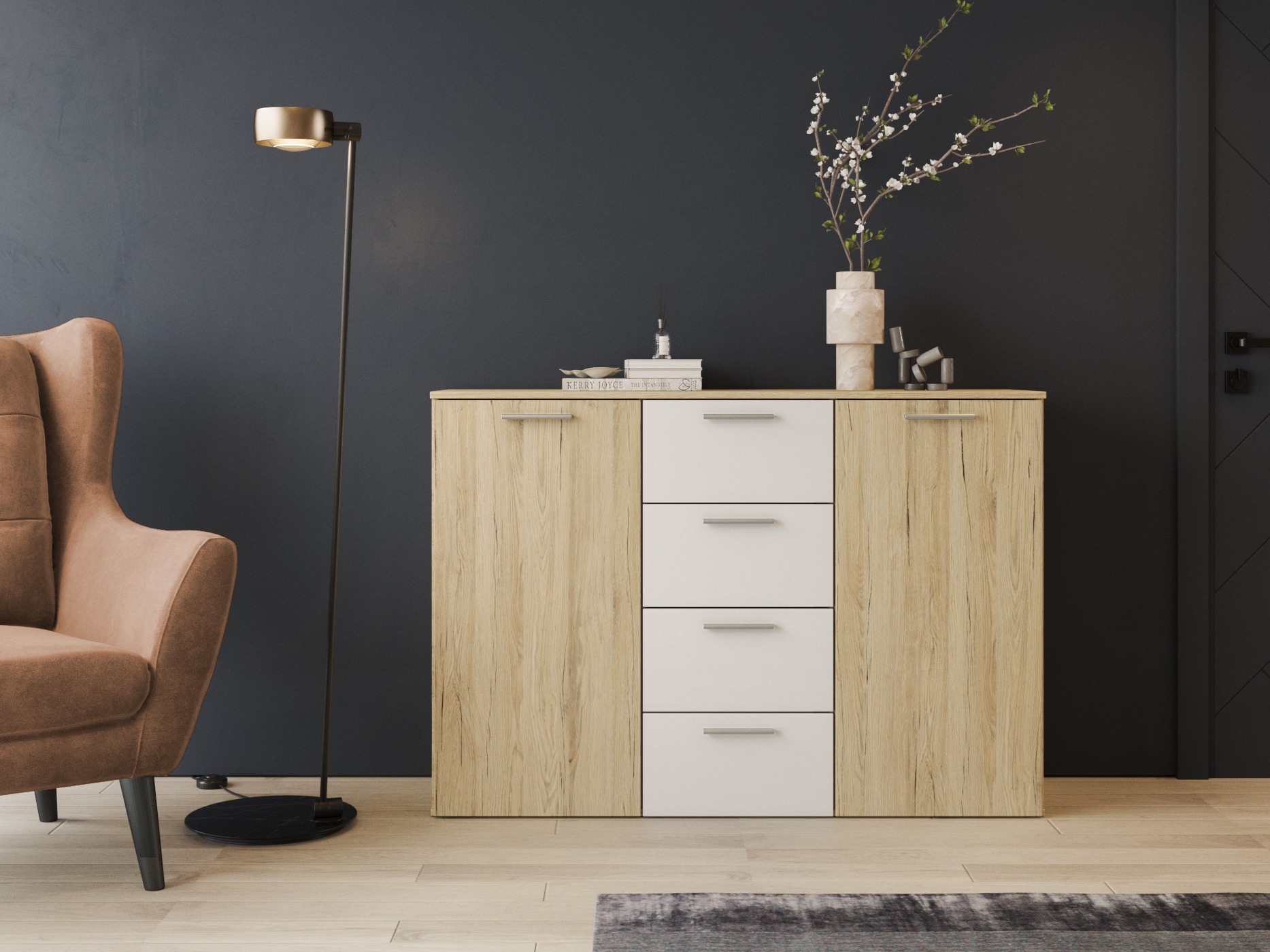 Komoda Melvele 101 (Hrast San Remo + Bijela)