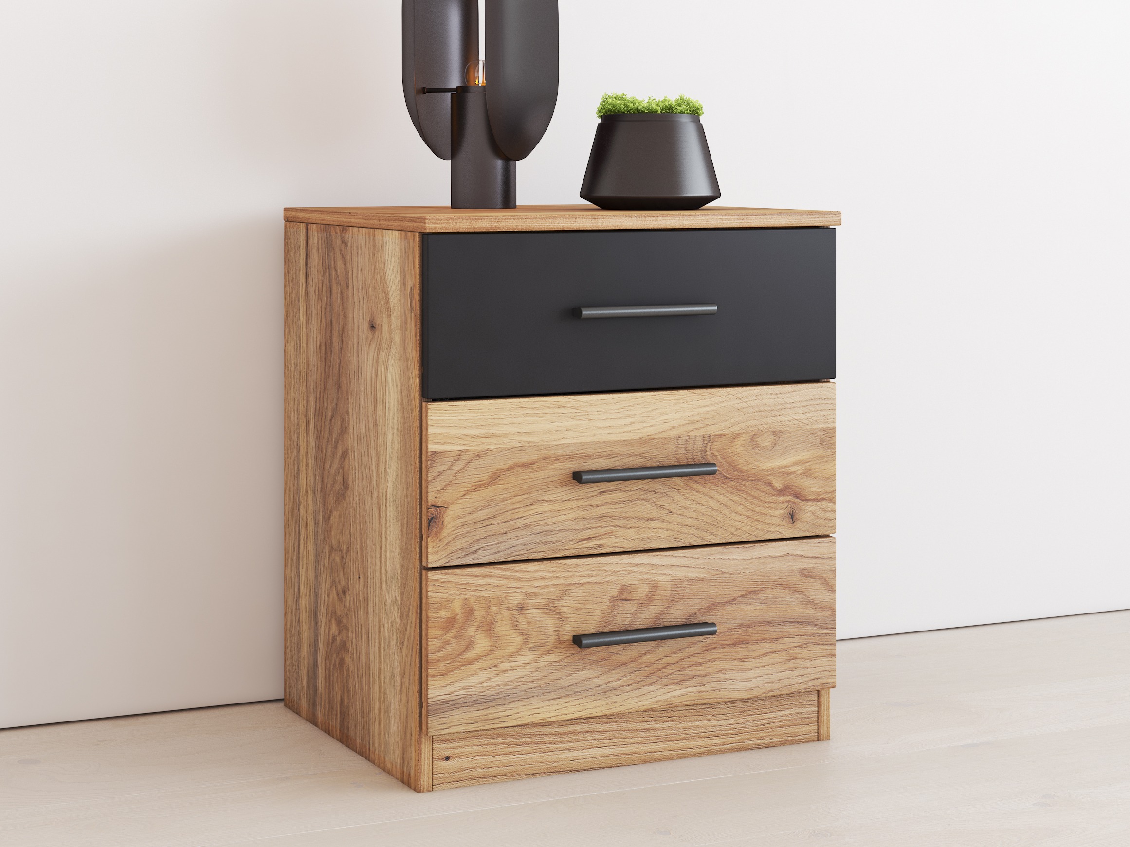 Noćni ormarić Melvele 100 (Hrast + Crna)