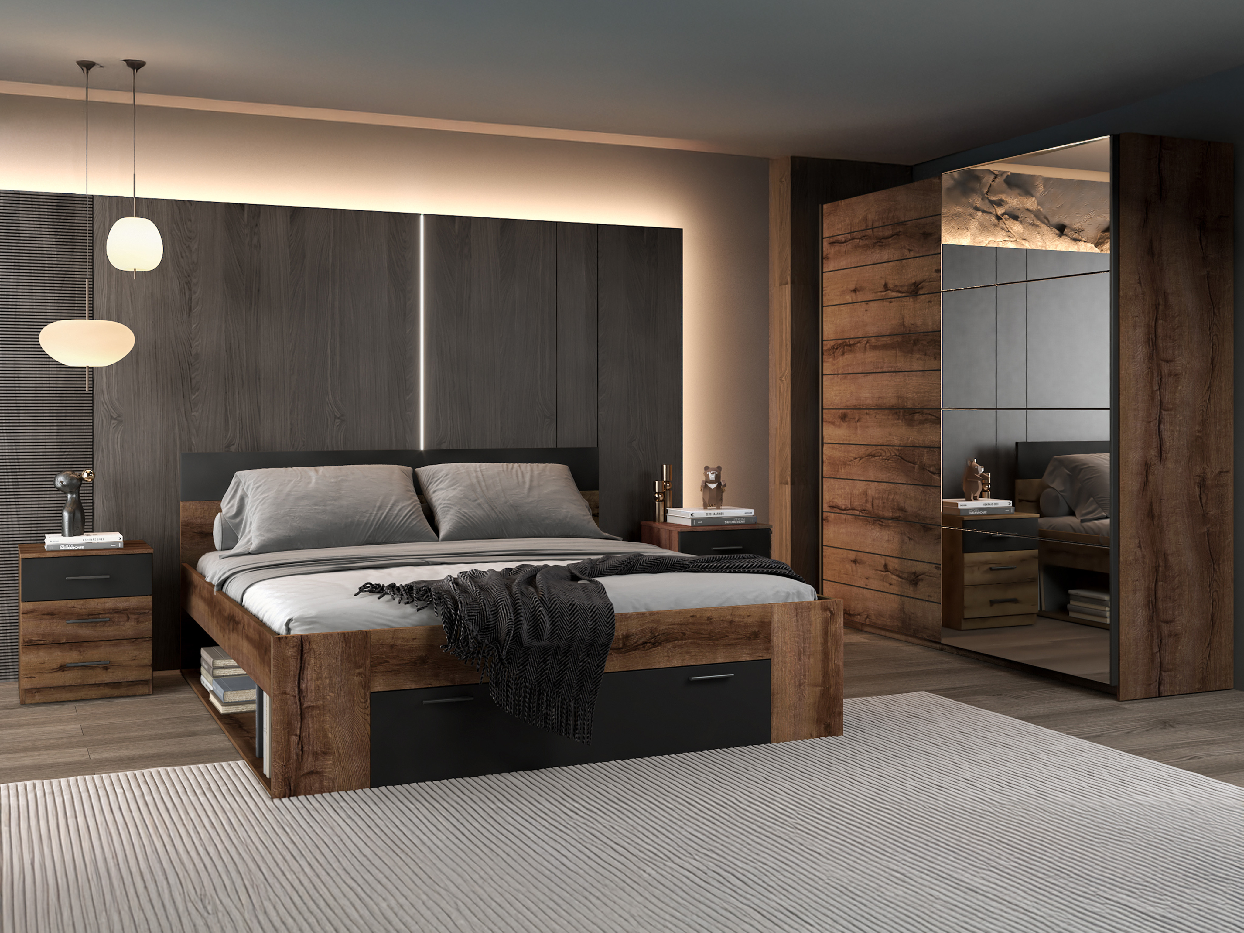 Noćni ormarić Melvele 100 (Hrast Monastery + Crna)