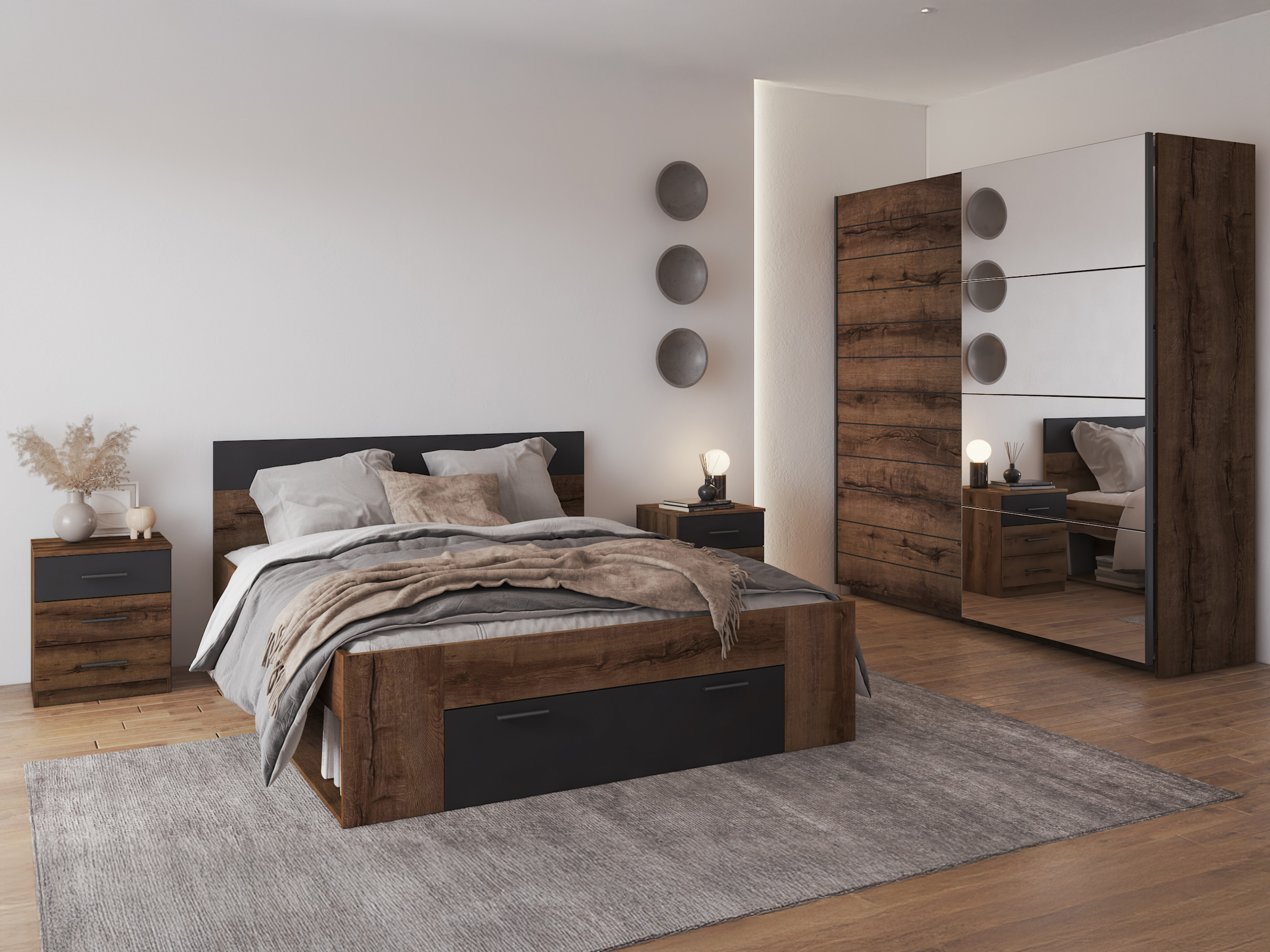 Noćni ormarić Melvele 100 (Hrast Monastery + Crna)