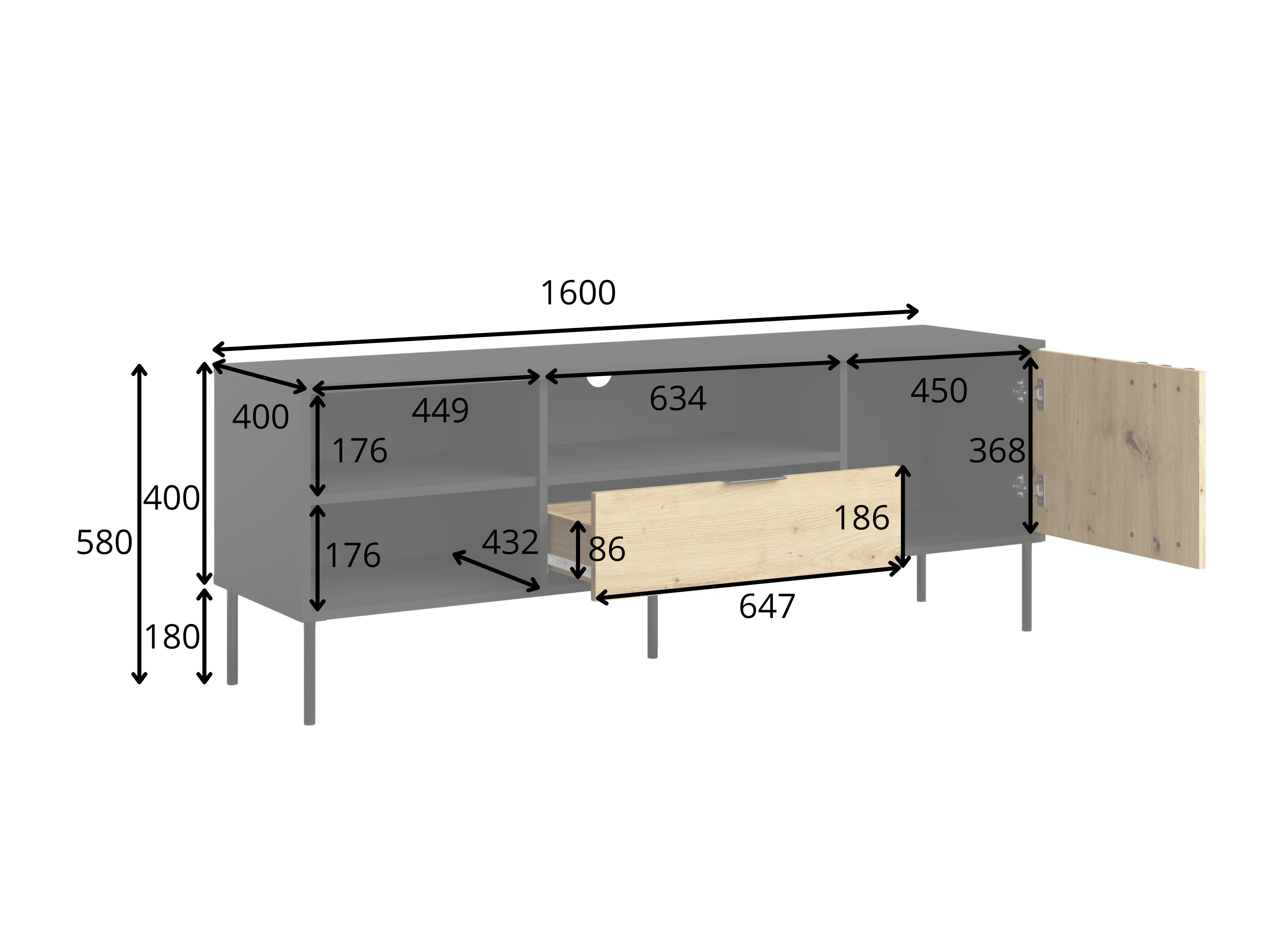 TV stol Tivreme 111 (Crna + Hrast Artisan)