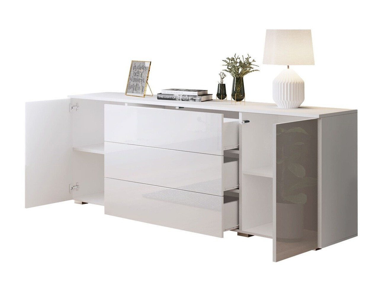 Komoda Sarasota 129 (Hrast Wotan + Sjajno bijela)