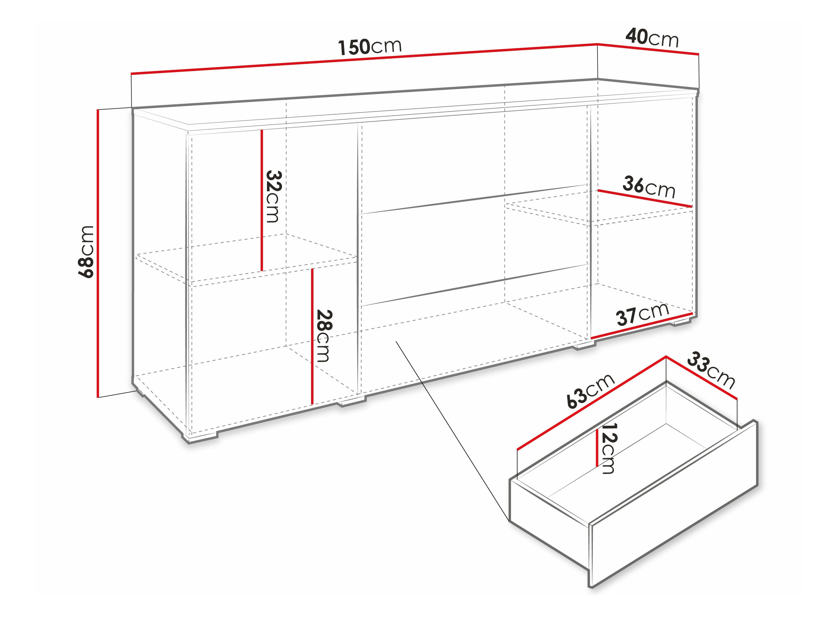 Komoda Sarasota 142 (Bijela + Sjajno bijela)