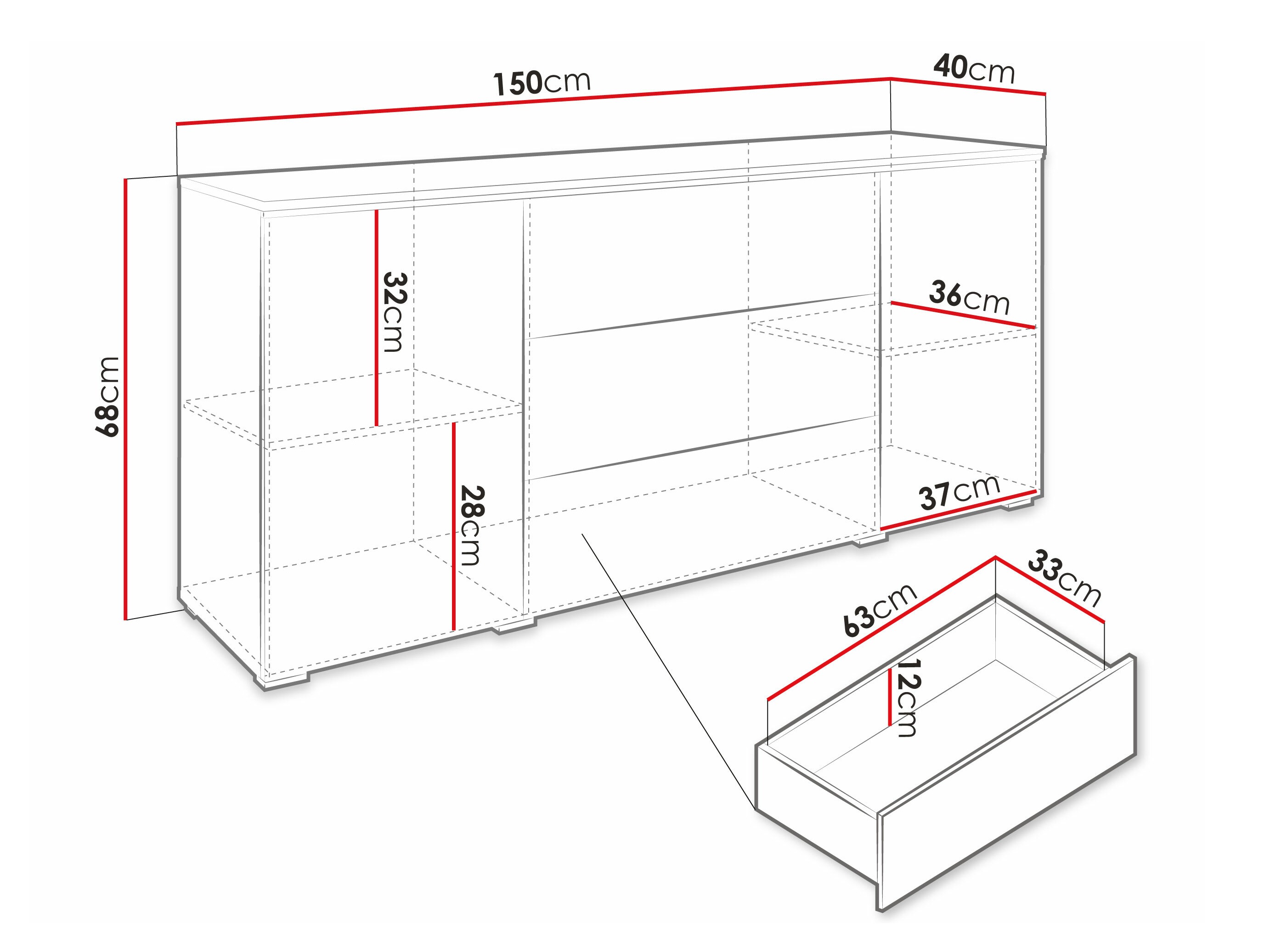 Komoda Sarasota 142 (Wotan hrast + Sjajno bijela)