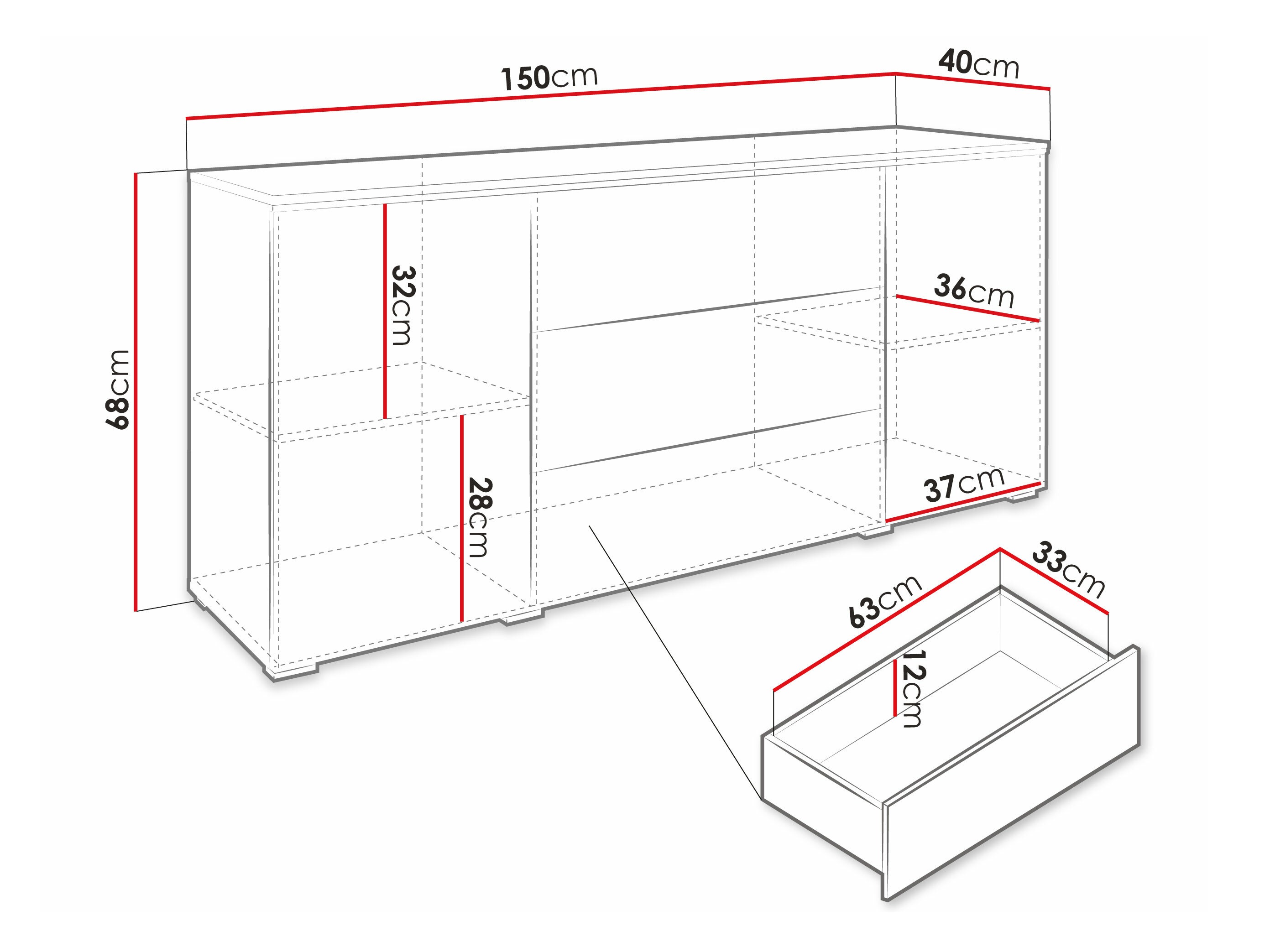 Komoda Sarasota 142 (Wotan hrast + Sjajno crna)