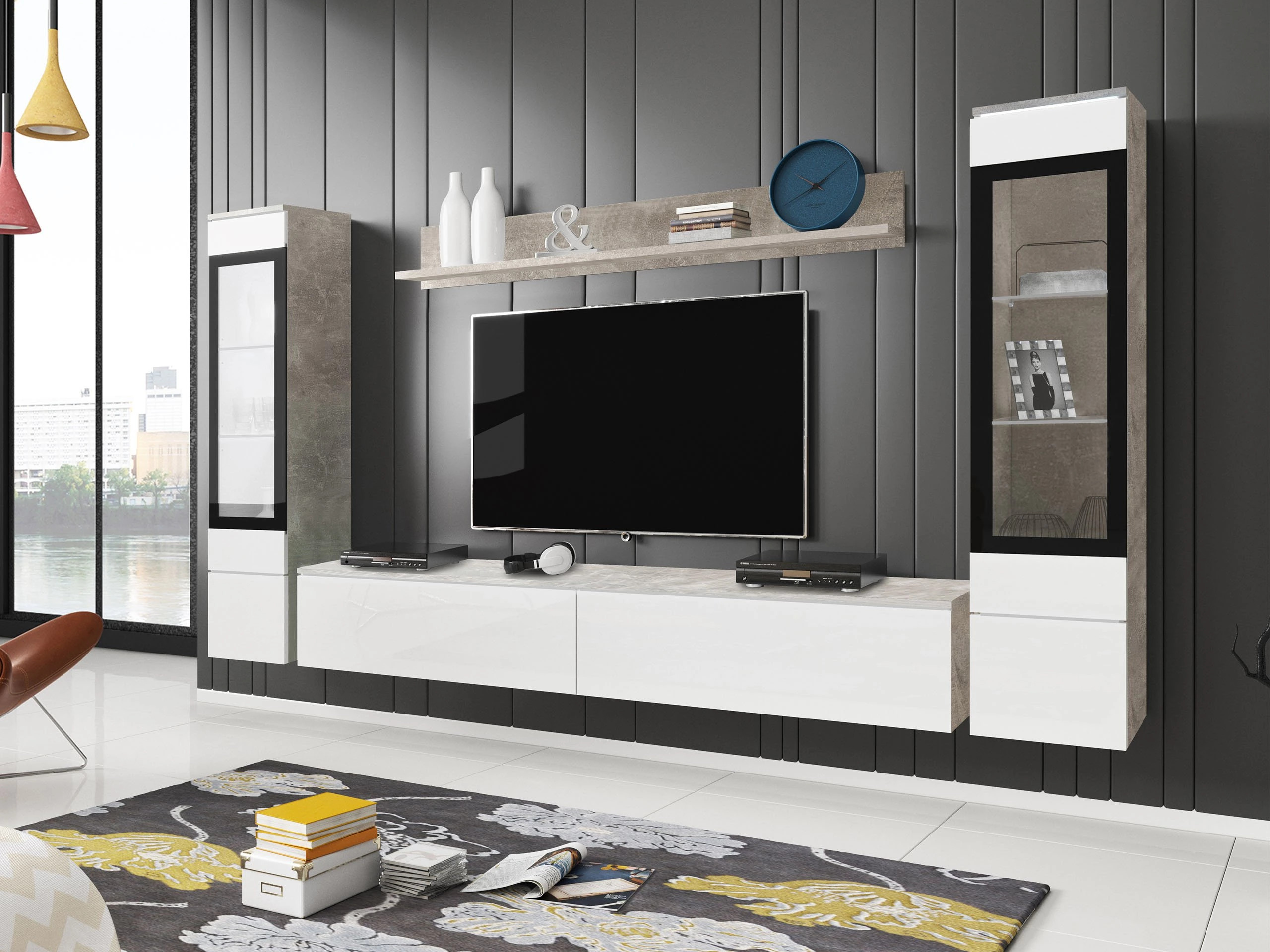 Set za dnevni boravak Sarasota 126 (Boja betona + Sjajno bijela)