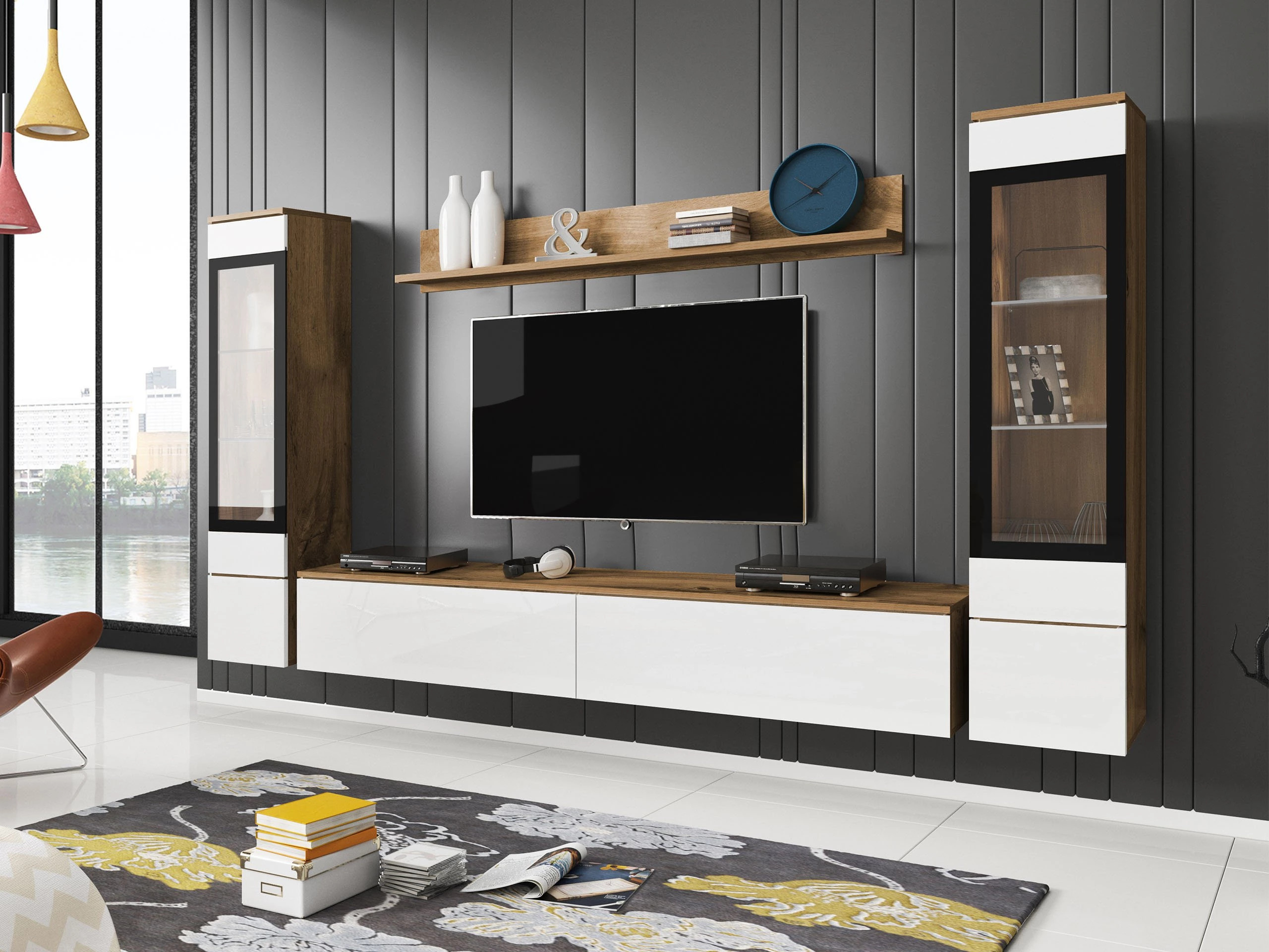 Set za dnevni boravak Sarasota 126 (Hrast Wotan + Sjajno bijela)