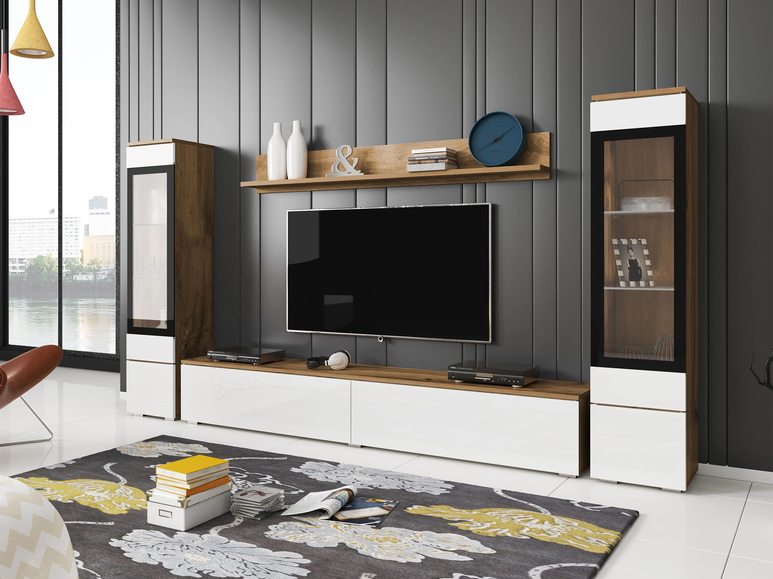 Set za dnevni boravak Sarasota 126 (Hrast Wotan + Sjajno bijela)