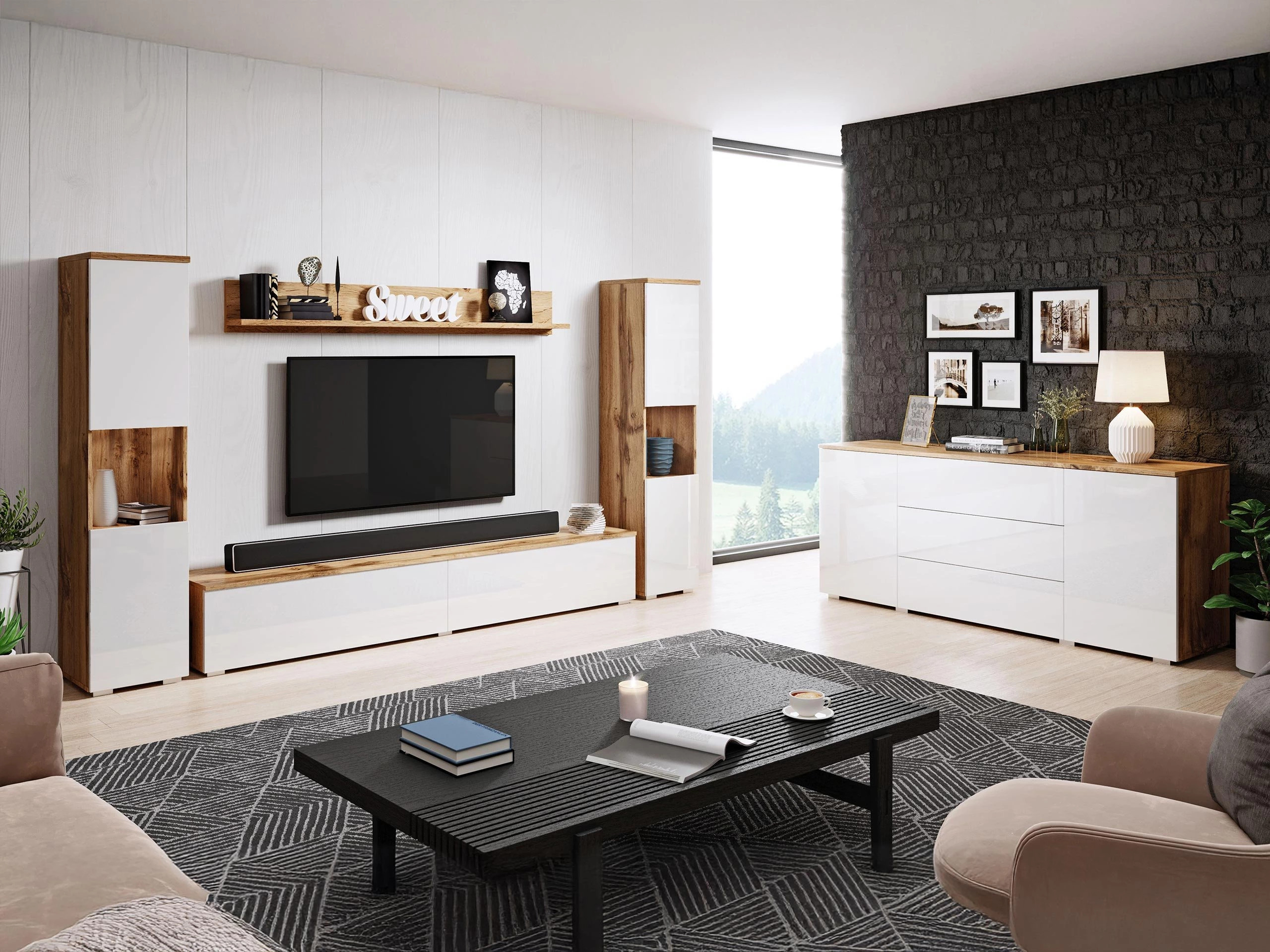 Set za dnevni boravak Sarasota 133 (Hrast Wotan + Sjajno bijela)