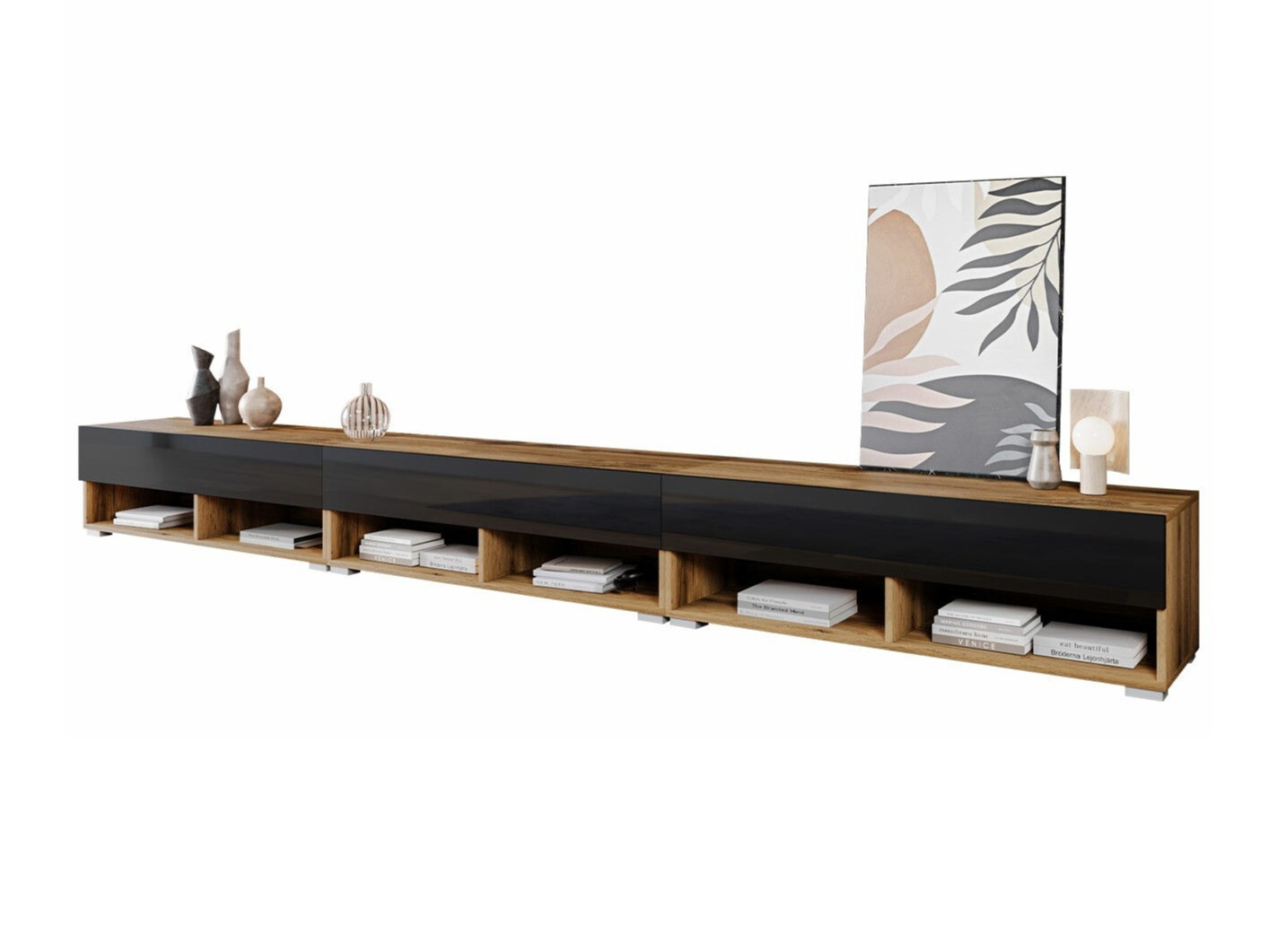 TV stol Sarasota 144 (Hrast Wotan + Sjajno crna)