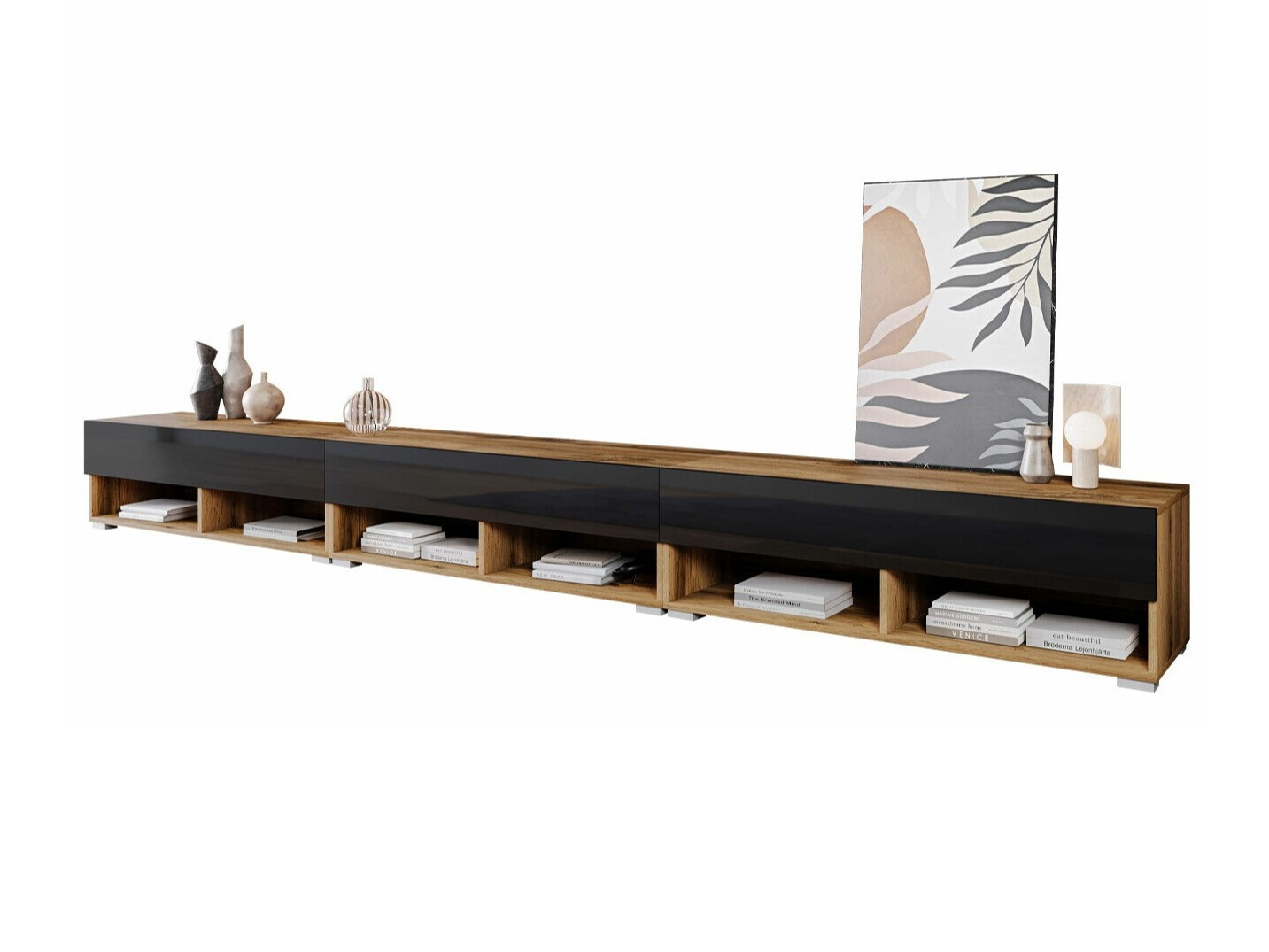 TV stol Sarasota 144 (Wotan hrast + Sjajno crna)