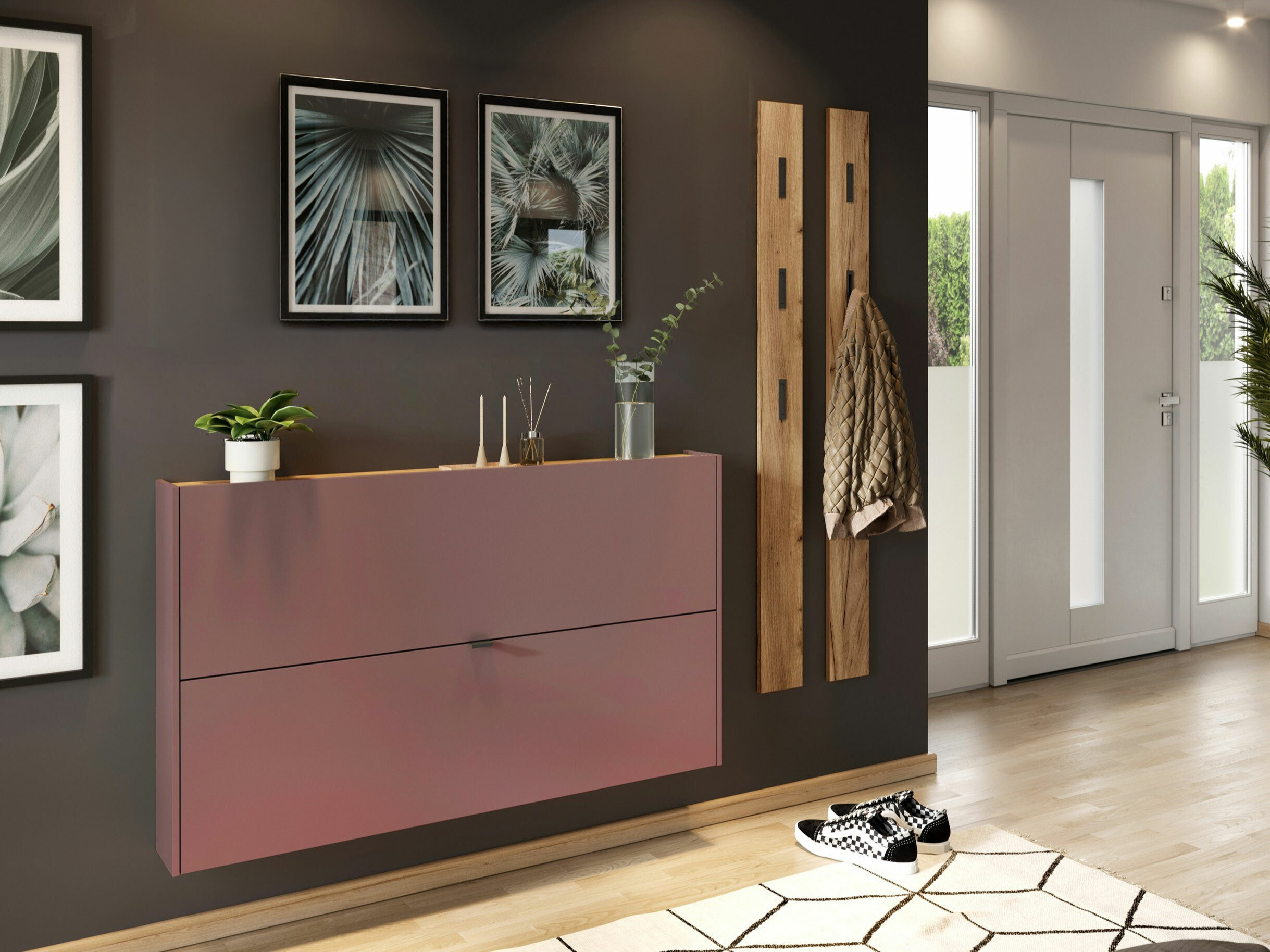 Set za hodnik Cirsale 109 (Zagasito ružičasta + Navarra hrast)