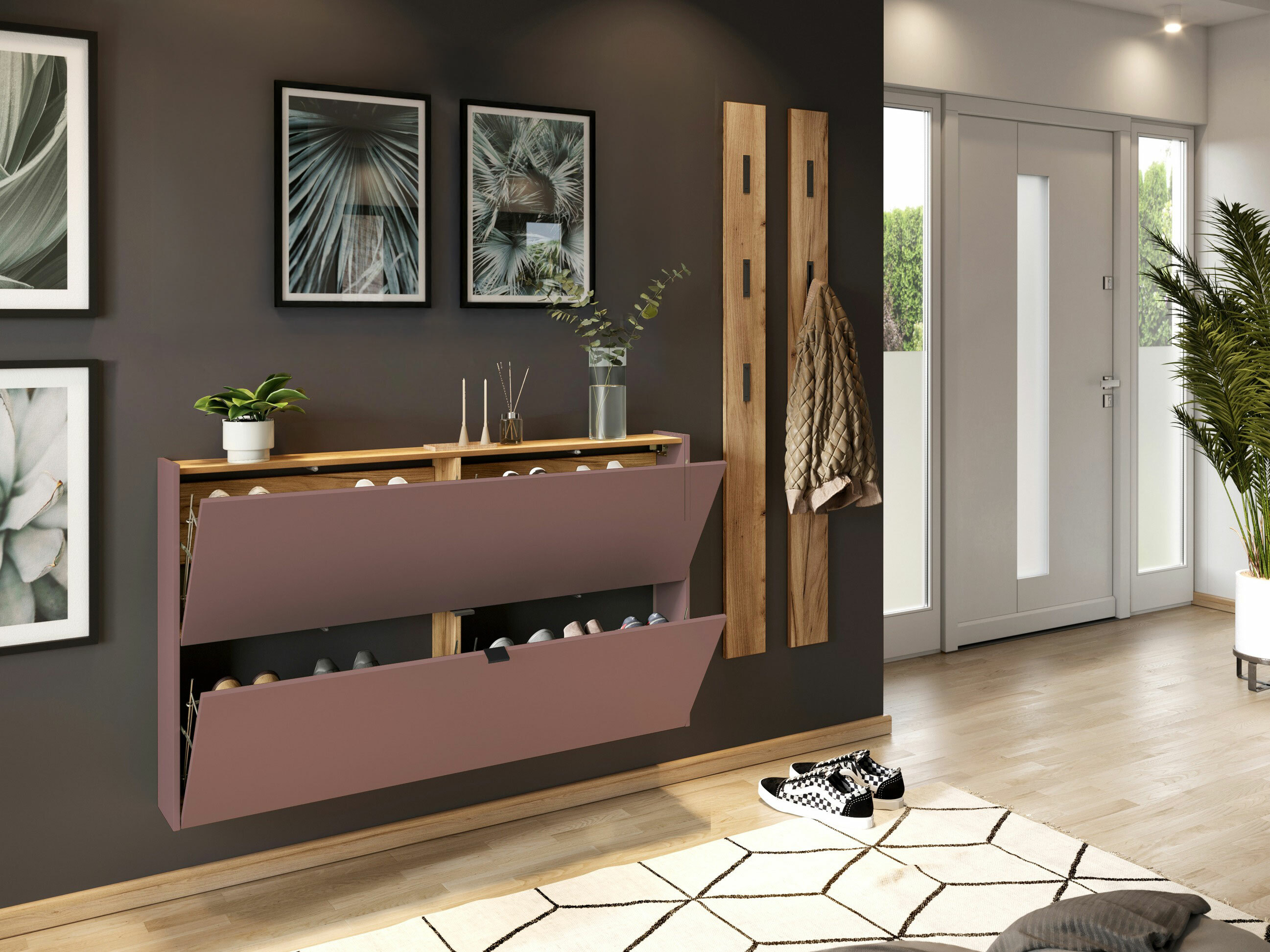 Set za hodnik Cirsale 109 (Zagasito ružičasta + Navarra hrast)