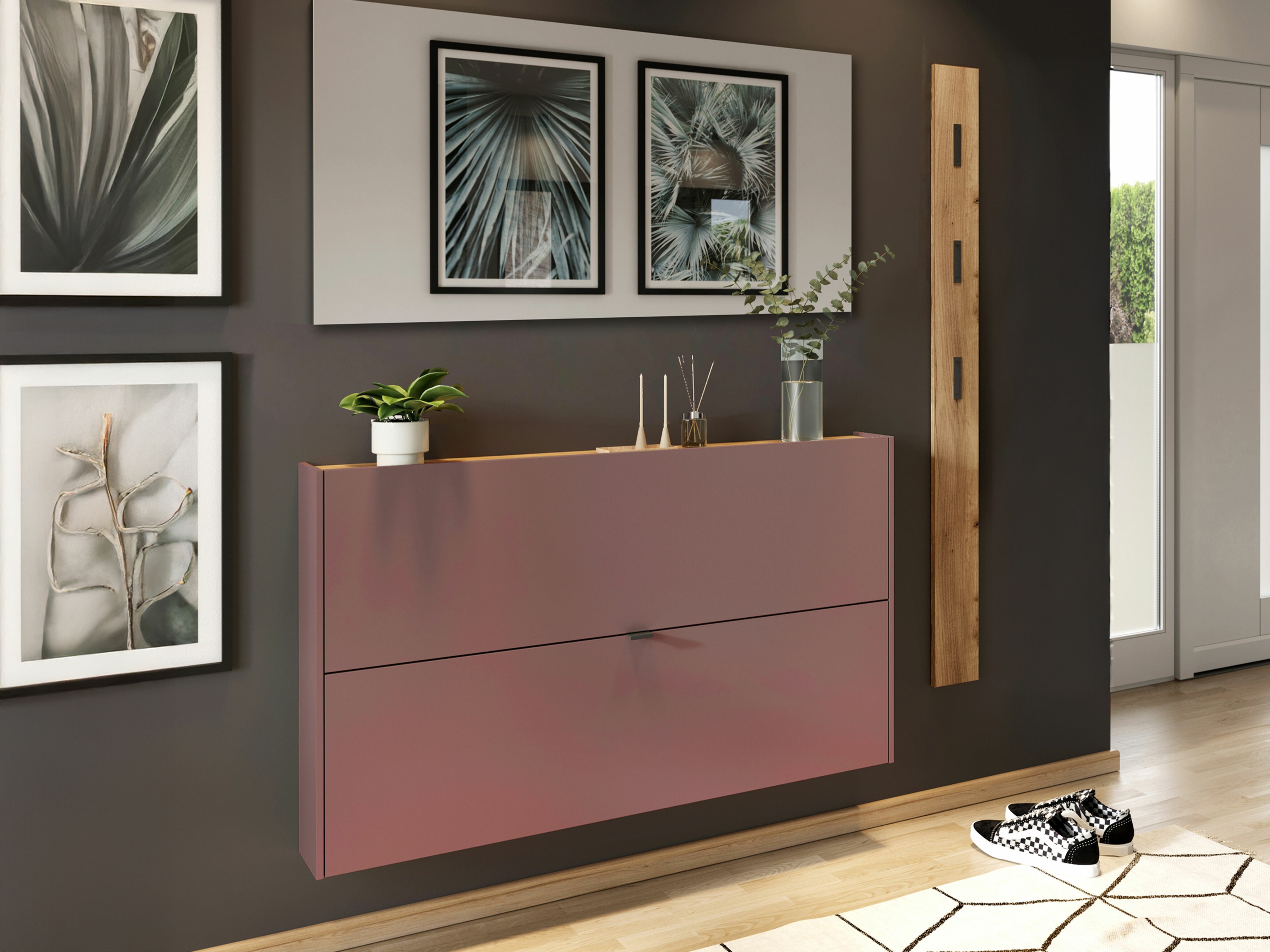 Set za hodnik Cirsale 109 (Zagasito ružičasta + Navarra hrast)