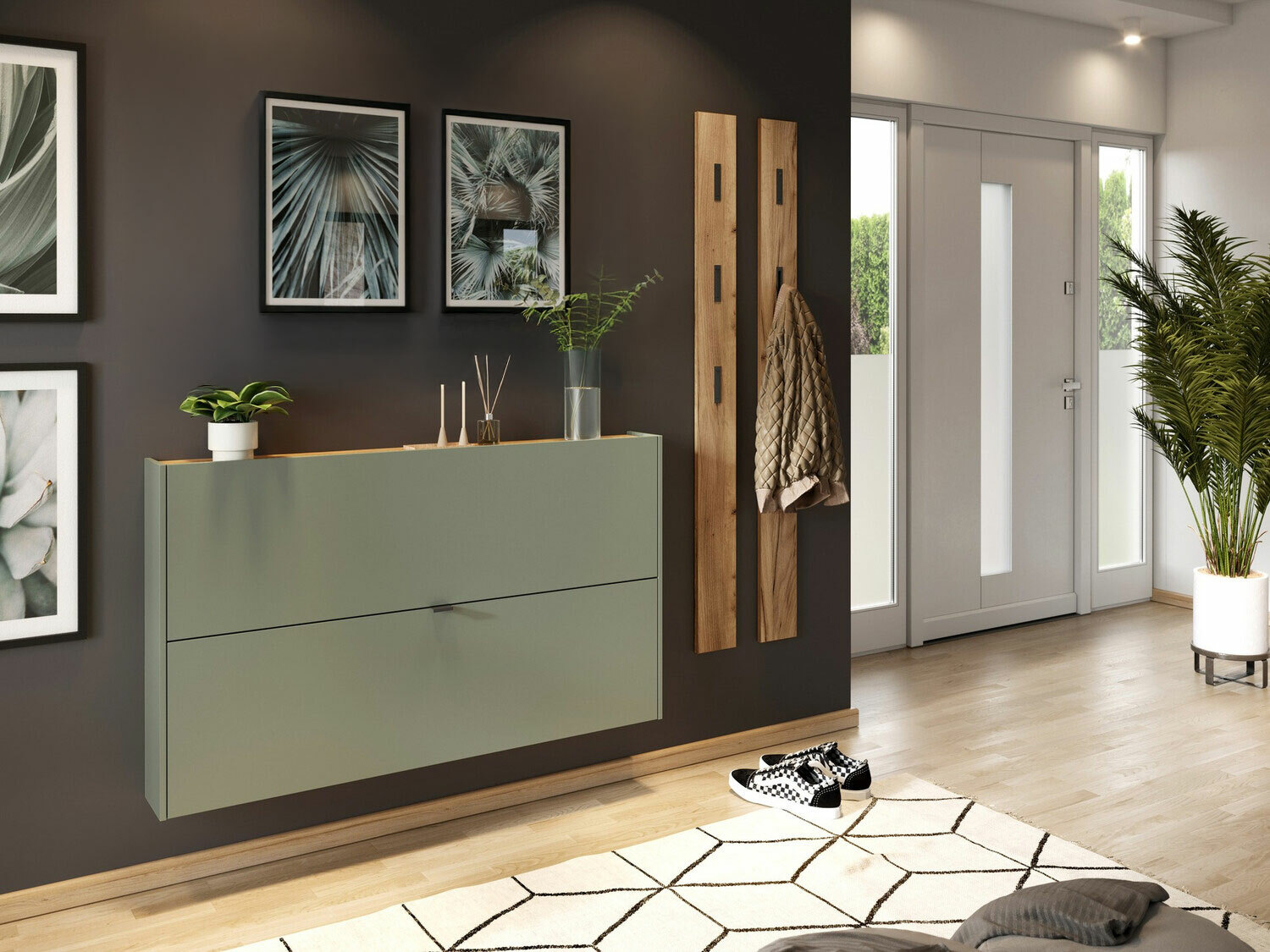 Set za hodnik Cirsale 109 (Zagasito zelena + Navarra hrast)