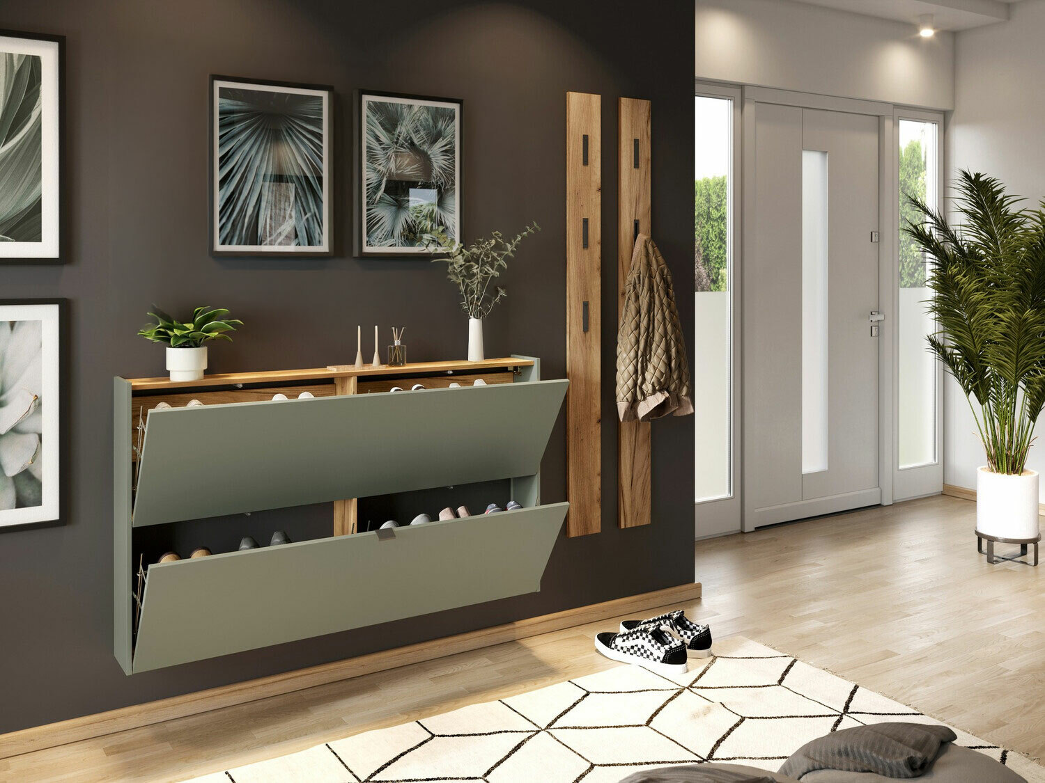 Set za hodnik Cirsale 109 (Zagasito zelena + Navarra hrast)