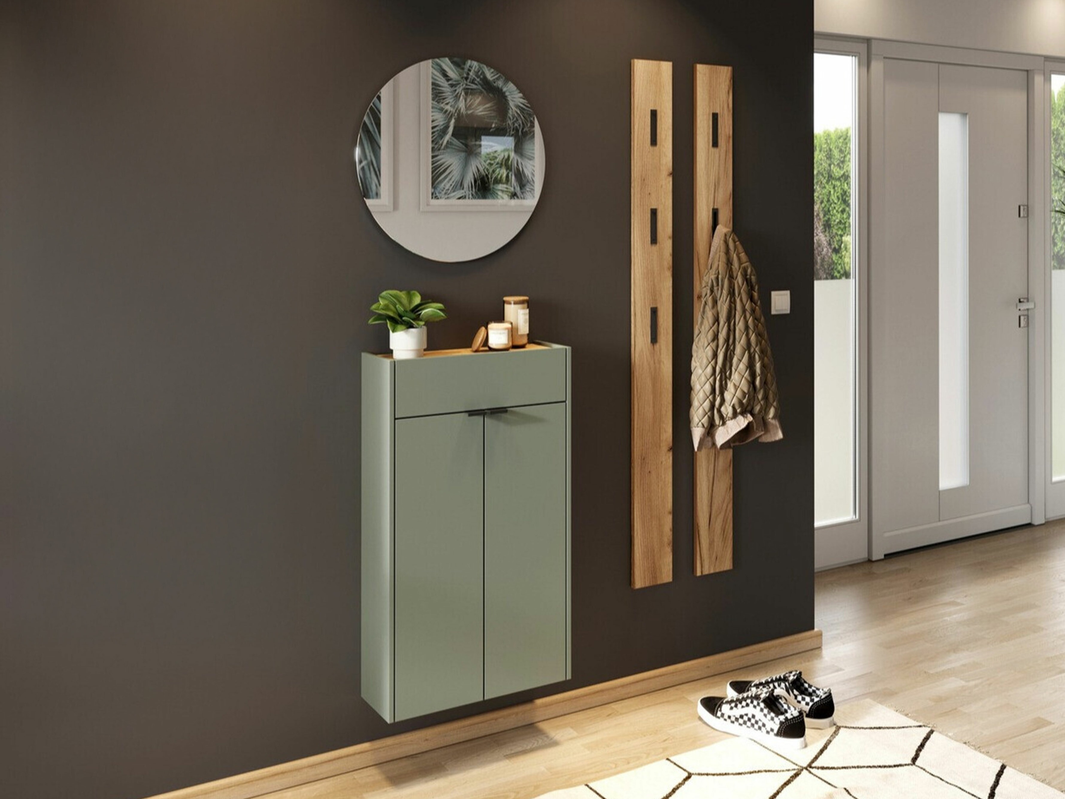 Set za hodnik Cirsale 104 (Zagasito zelena + Navarra hrast)