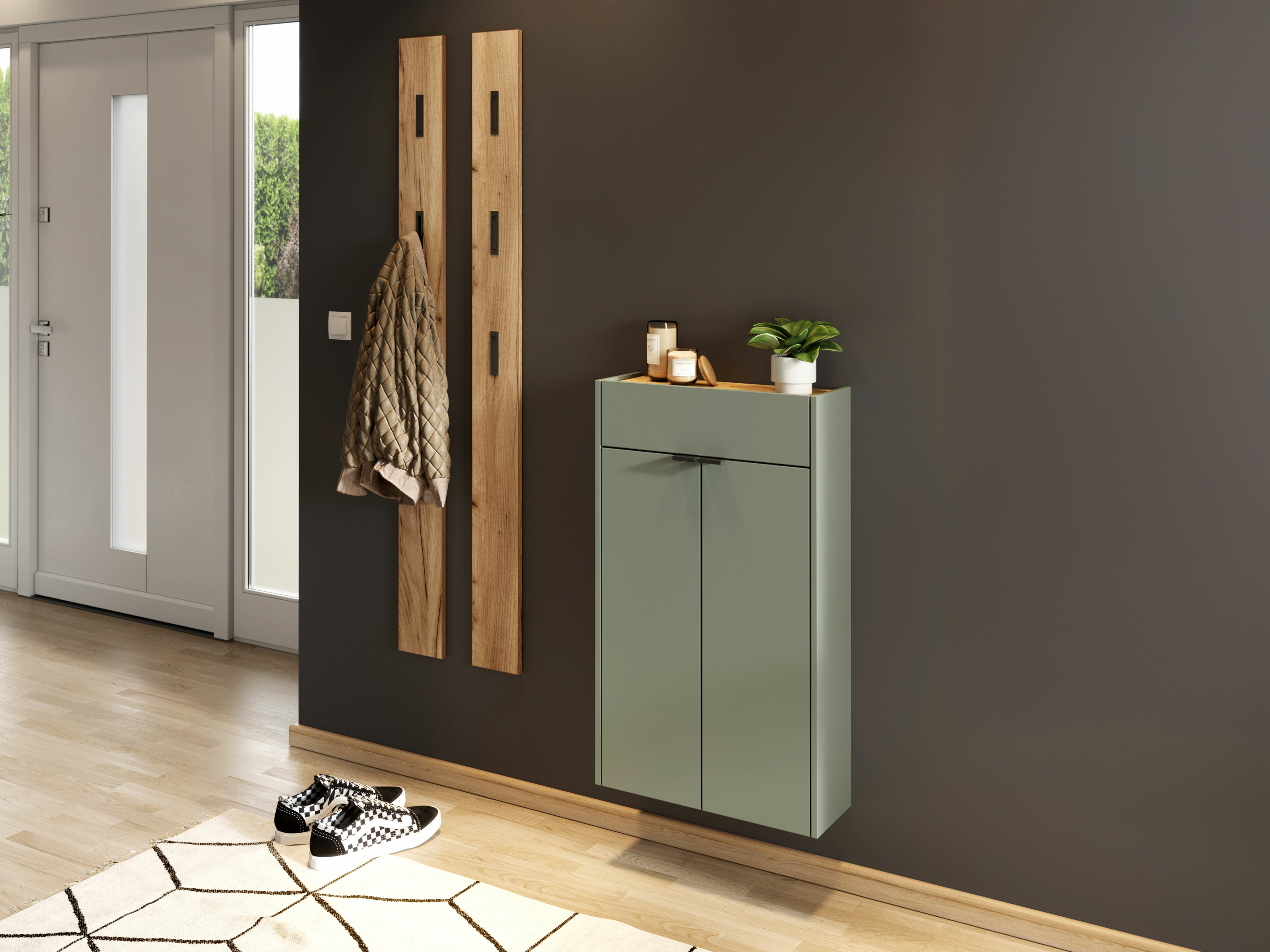 Set za hodnik Cirsale 105 (Zagasito zelena + Navarra hrast)