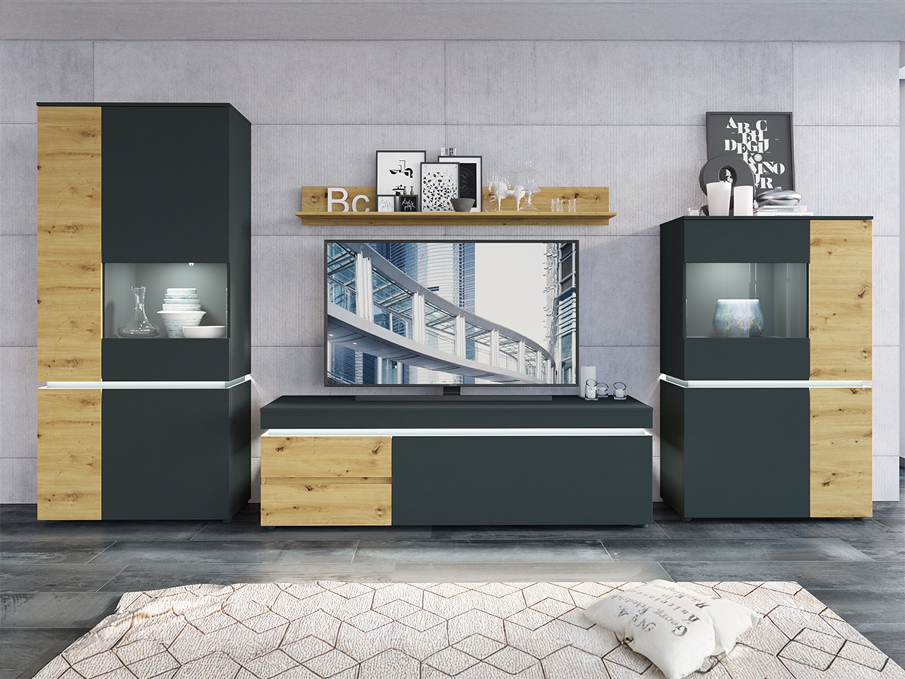 Set za dnevni boravak Ontario 176 (Hrast Artisan + Siva)