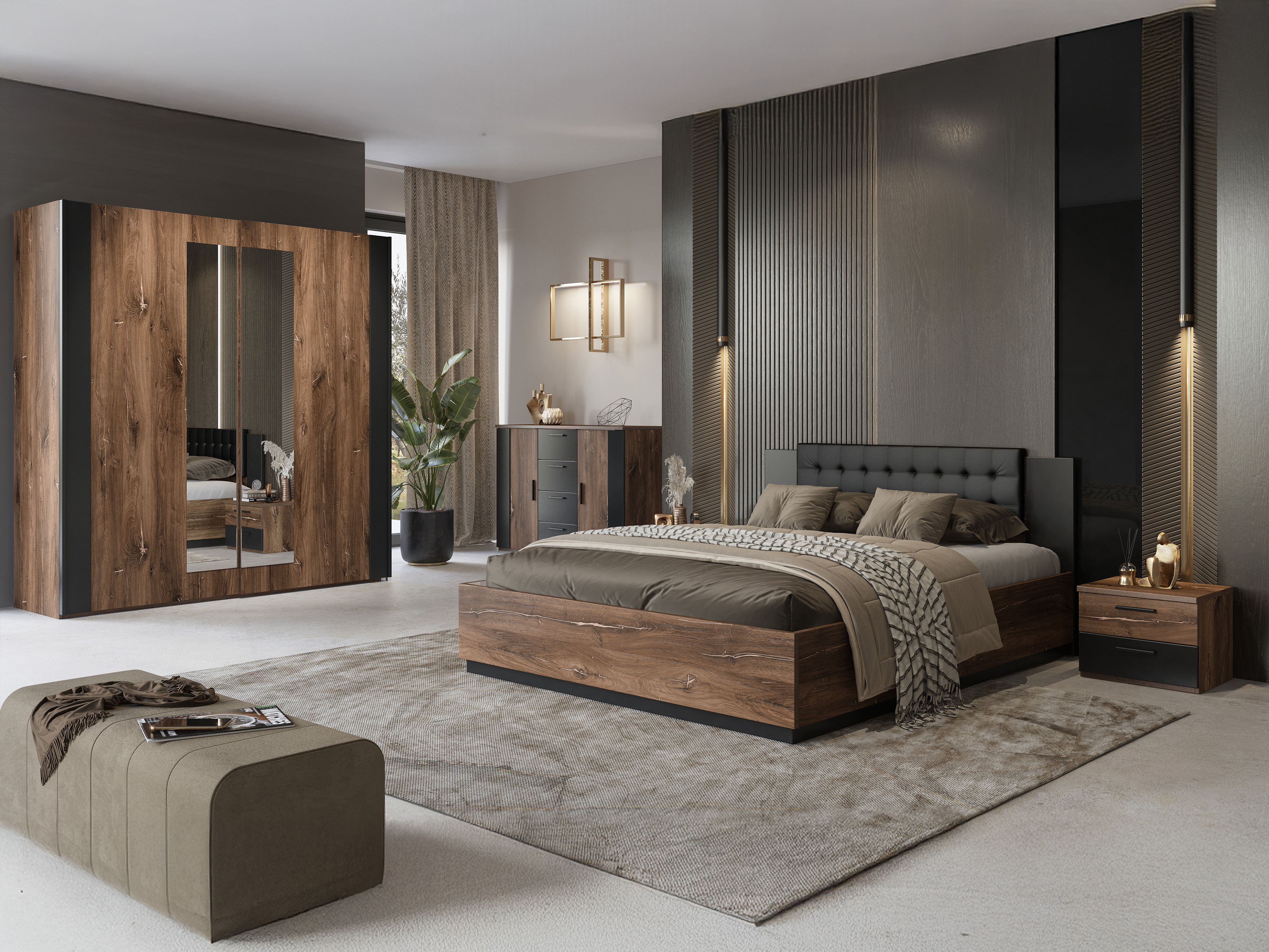 Krevet Felelie 104 (Tamni hrast Flagstaff + Bakar)