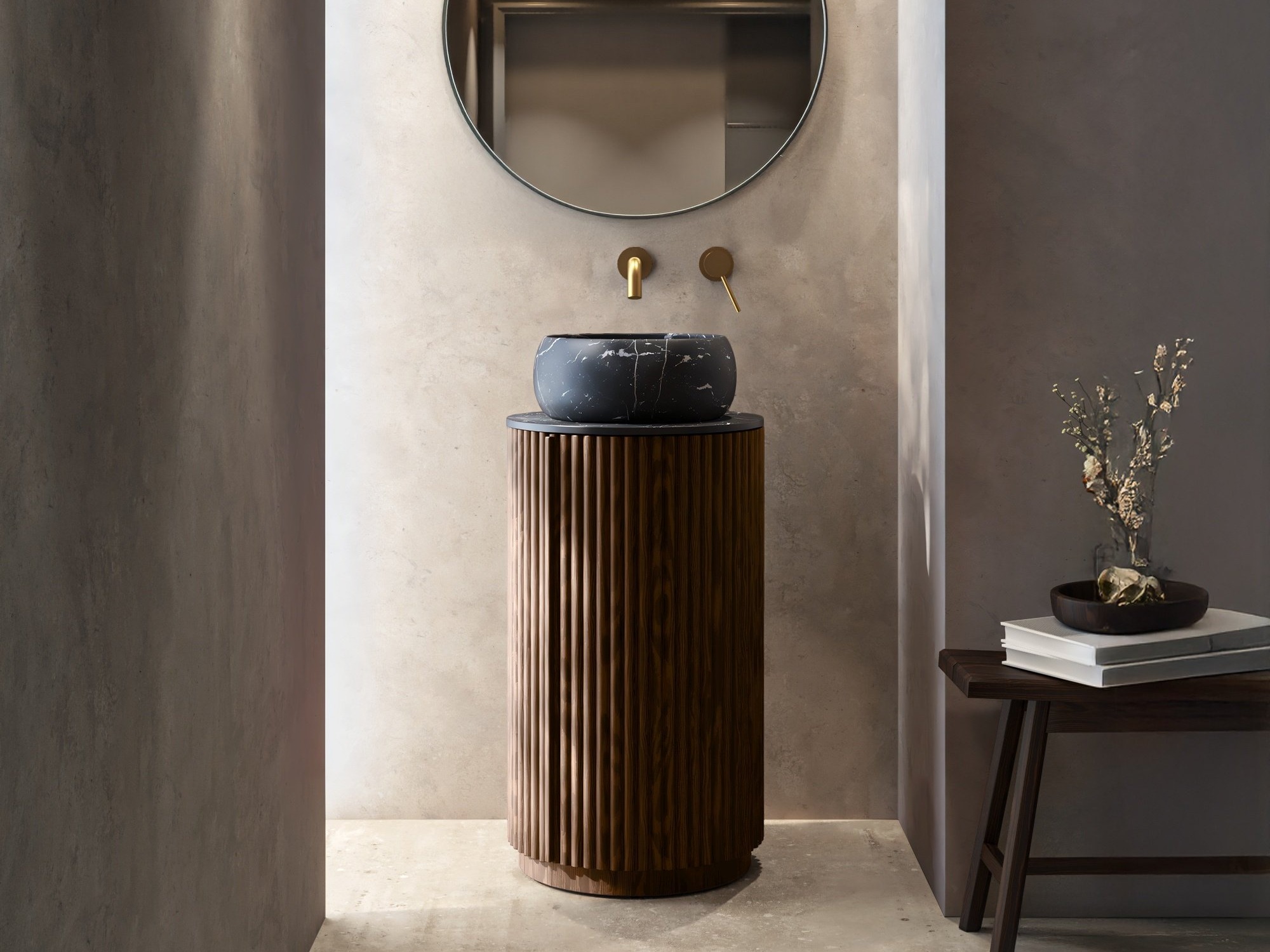 Samostojeći kupaonski ormarić za umivaonik Burleson 503 (Orah + Crna)