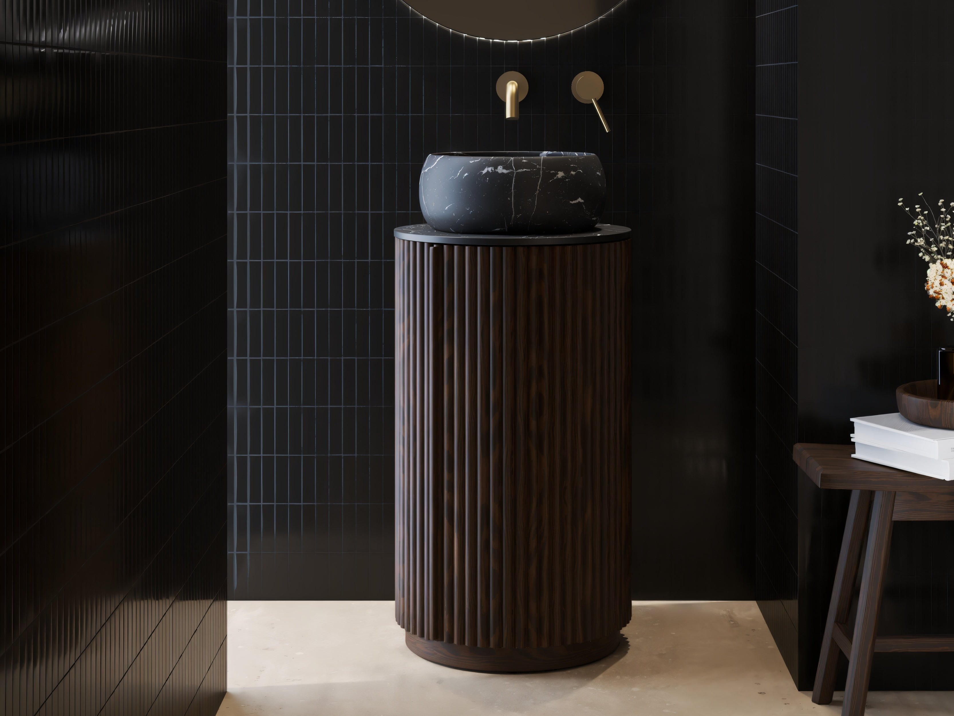 Samostojeći kupaonski ormarić za umivaonik Burleson 503 (Orah + Crna)