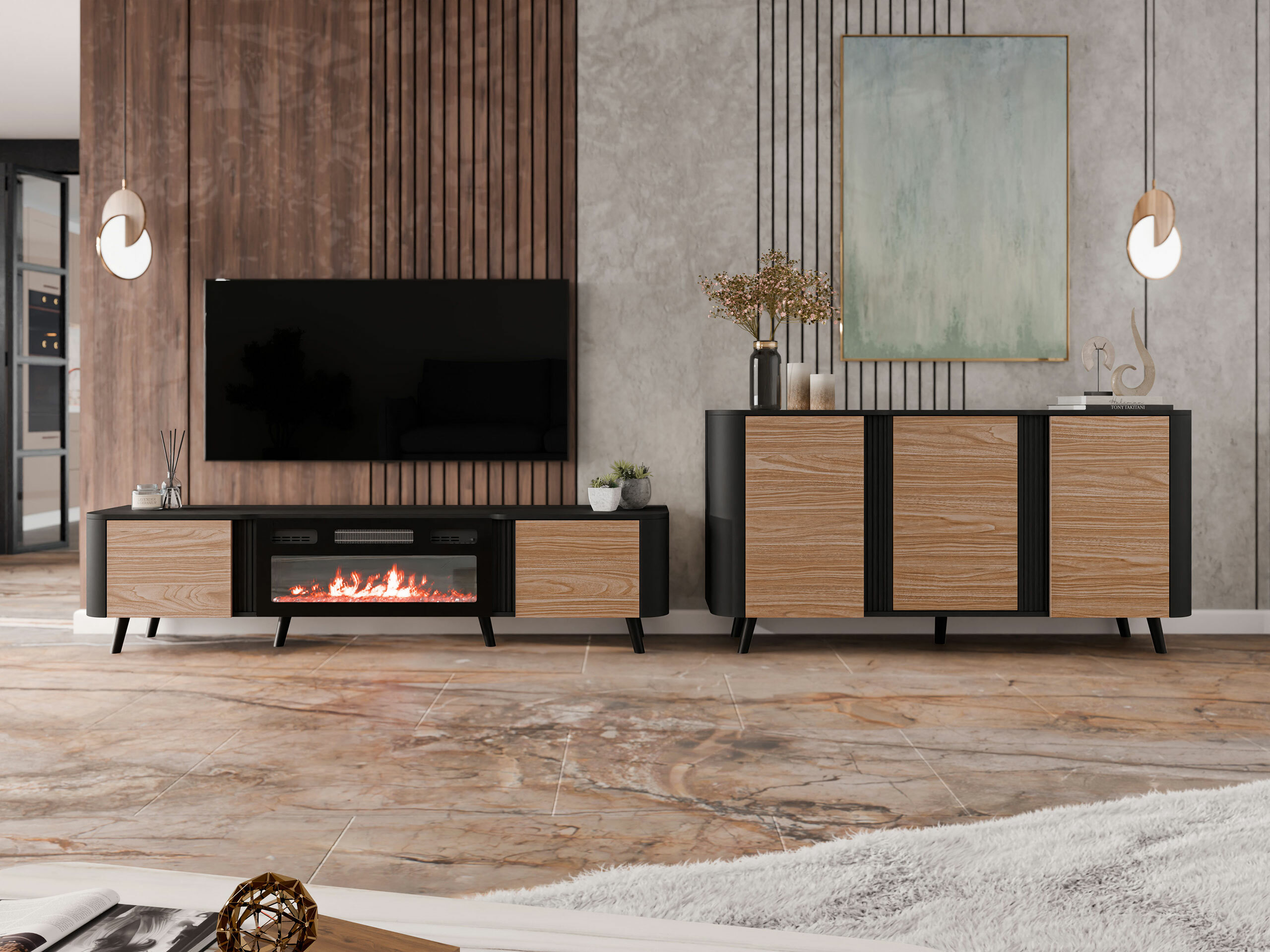 Set za dnevni boravak Charlotte 204 (Crna + Orah)