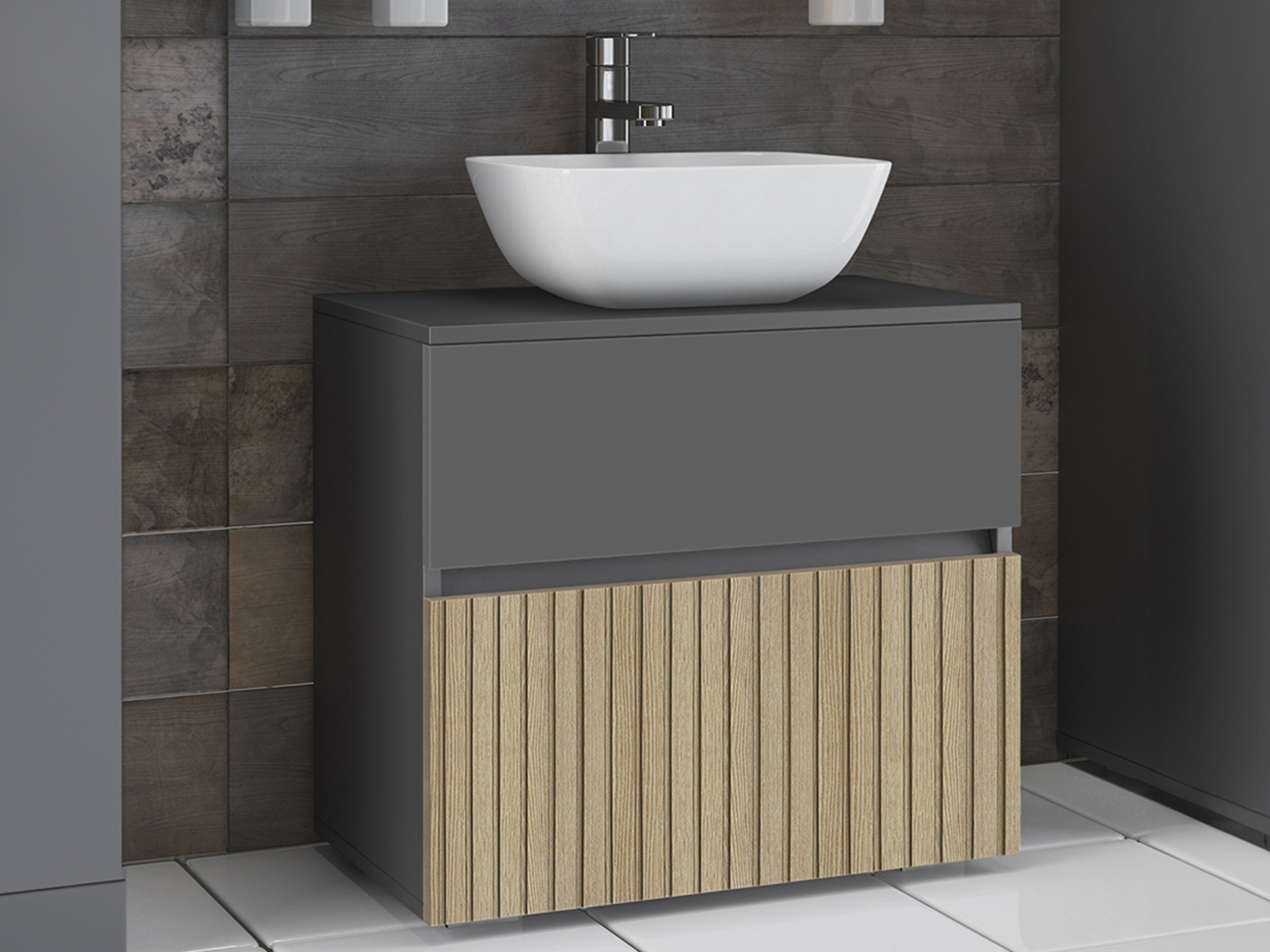 Samostojeći kupaonski ormarić za umivaonik Soncamu 110 (Antracit + Svijetli hrast)