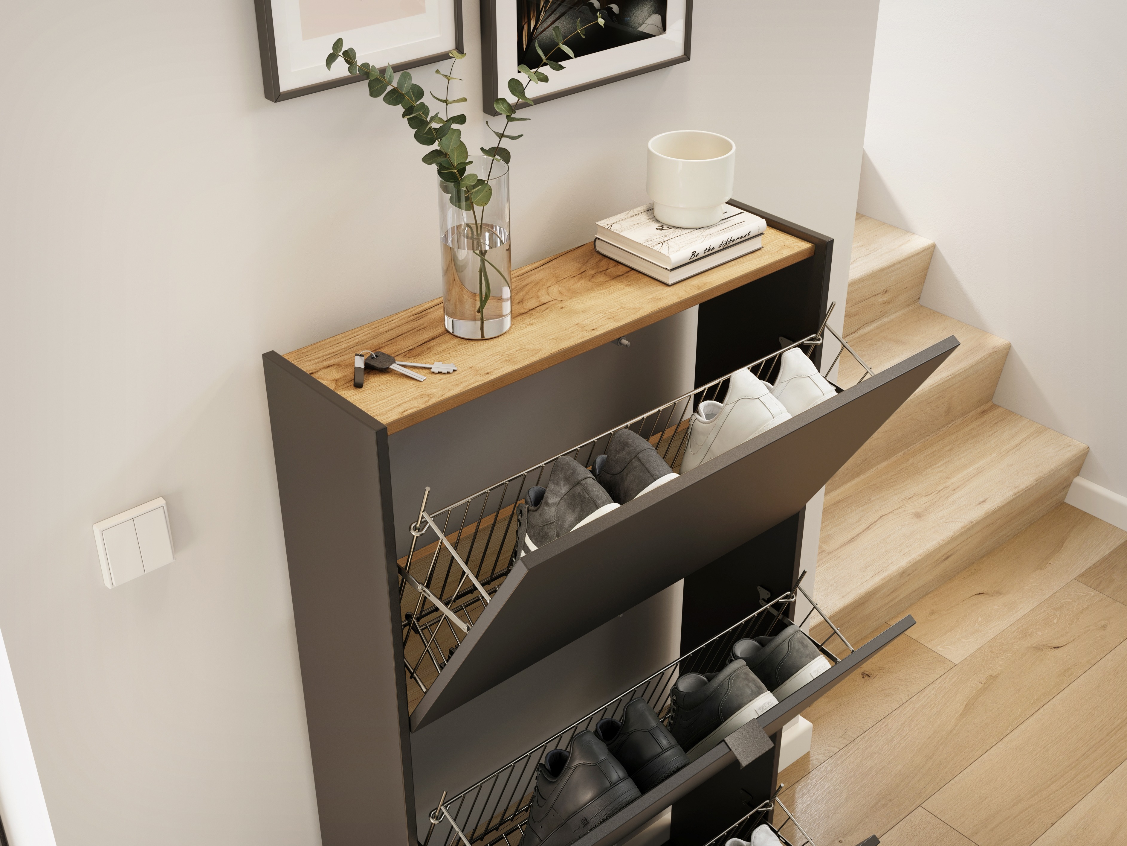 Ormarić za cipele Cirsale 113 (Navarra hrast + Grafit)