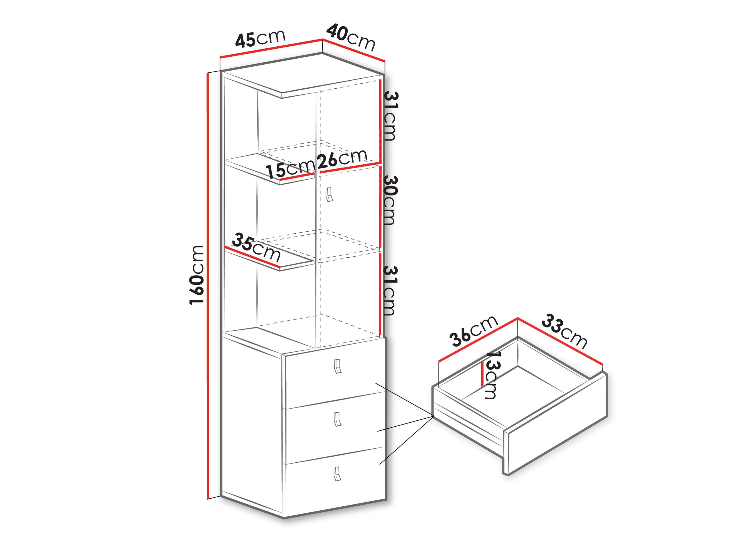 Polica Camteso 105 (Bijela + Hrast + Tirkizna)
