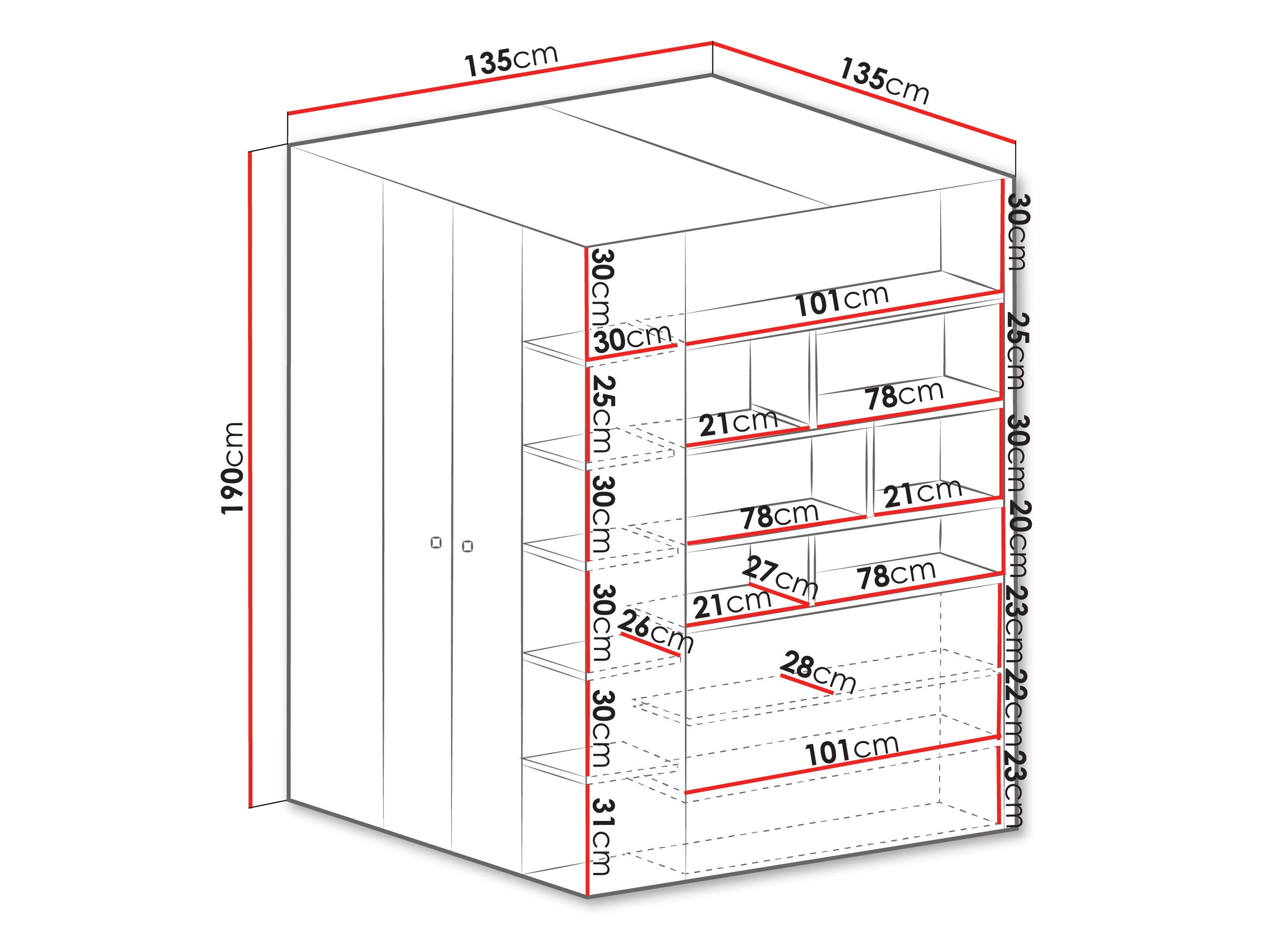 Kutni ormar Camteso 113 (Bijela + Hrast + Tirkizna)