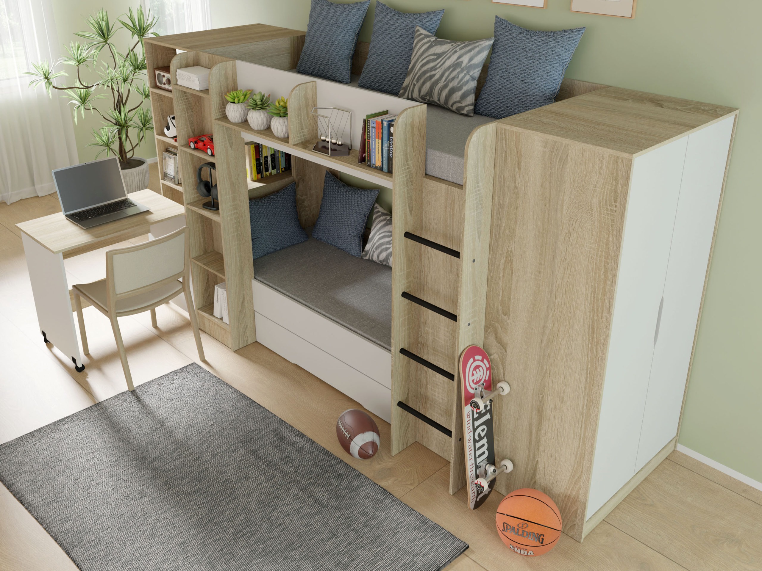 Krevet na kat Elitenu 102 (Sonoma hrast + Bijela)