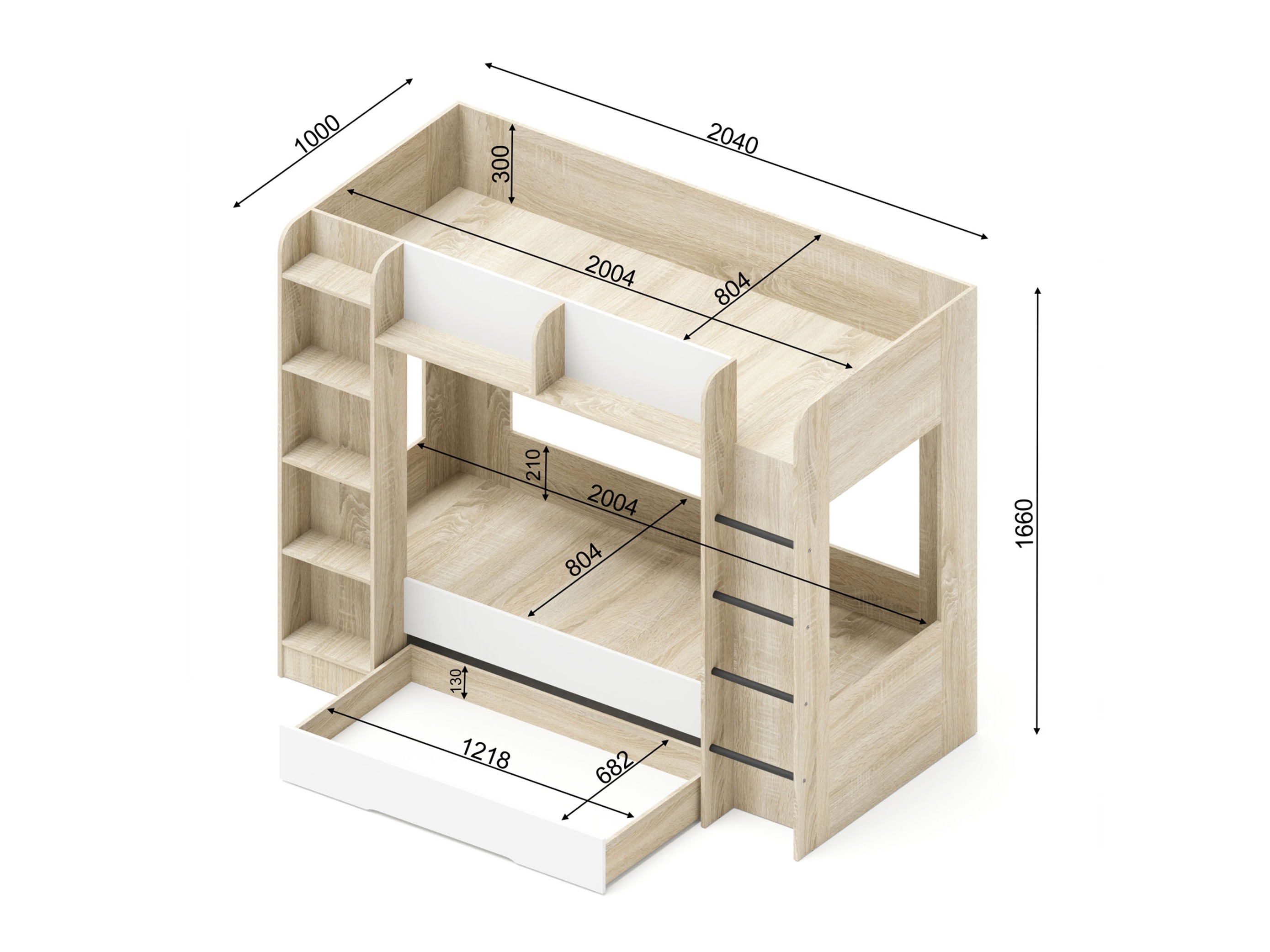Krevet na kat Elitenu 102 (Sonoma hrast + Bijela)