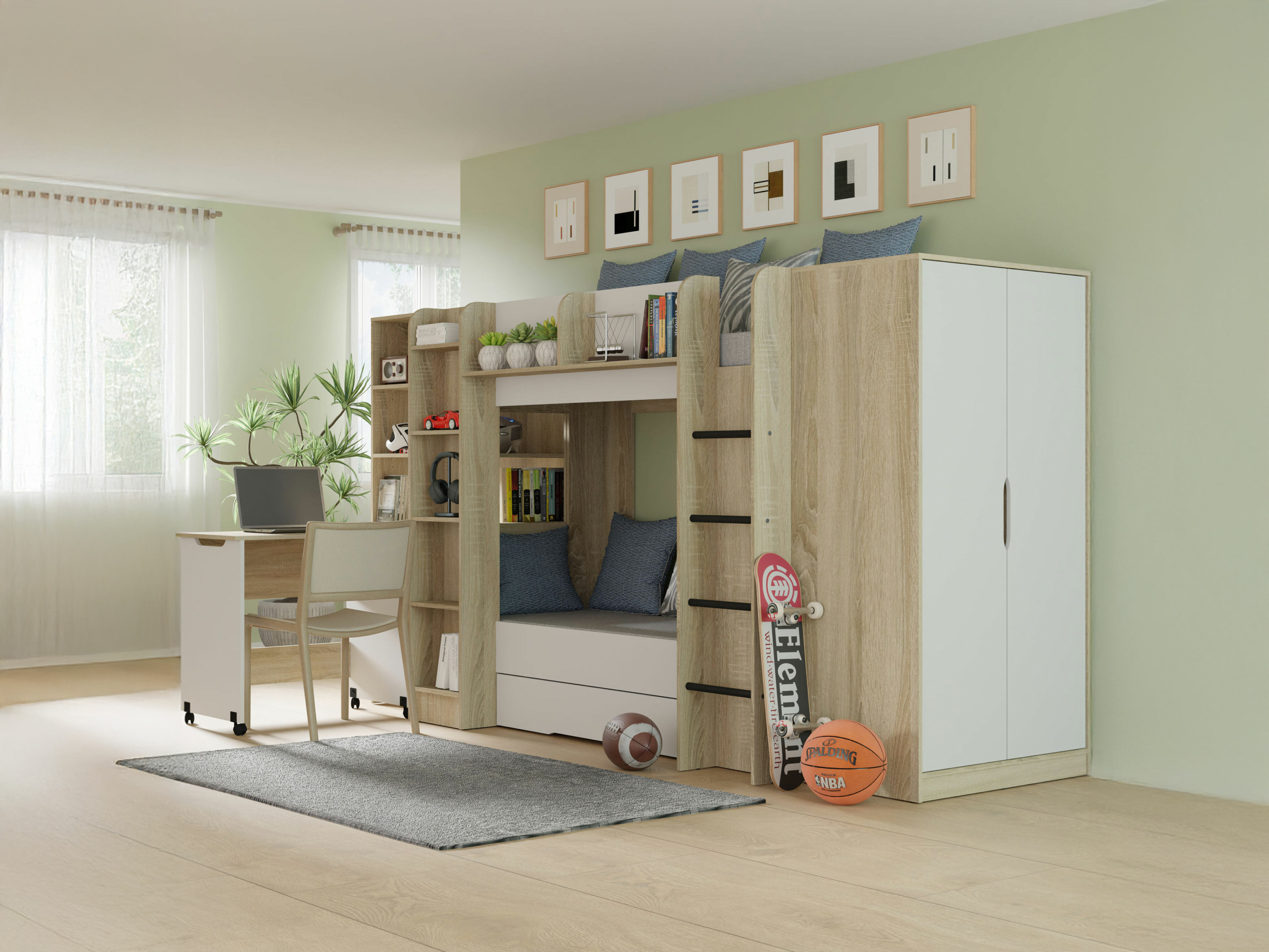 Krevet na kat Elitenu 102 (Sonoma hrast + Bijela)