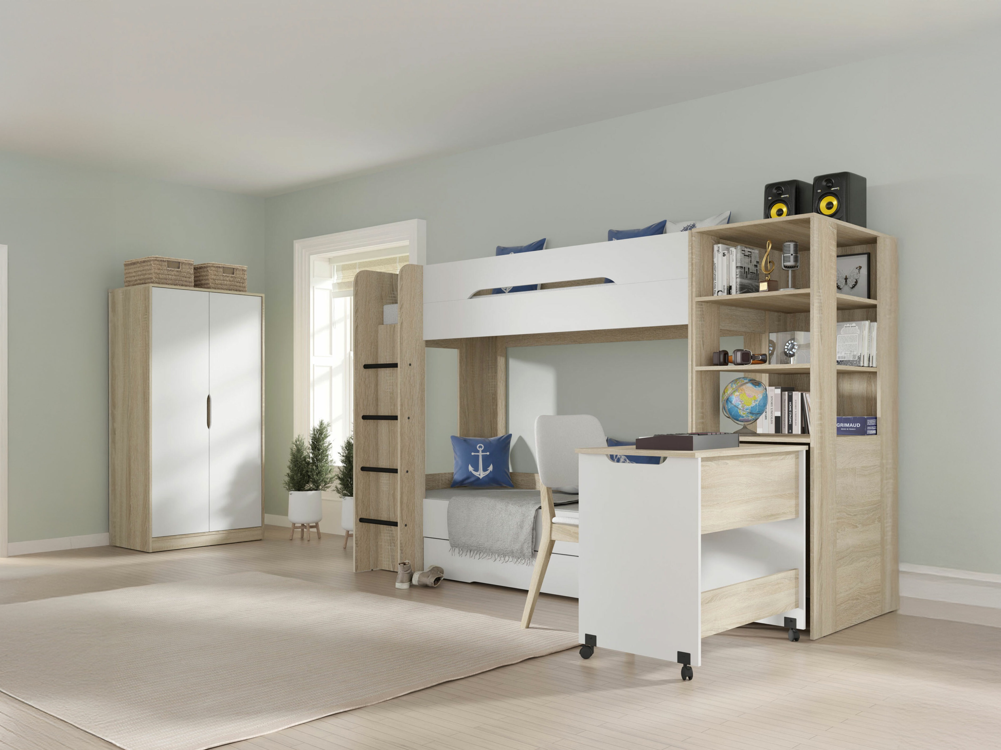 Krevet na kat Elitenu 103 (Sonoma hrast+ Bijela)