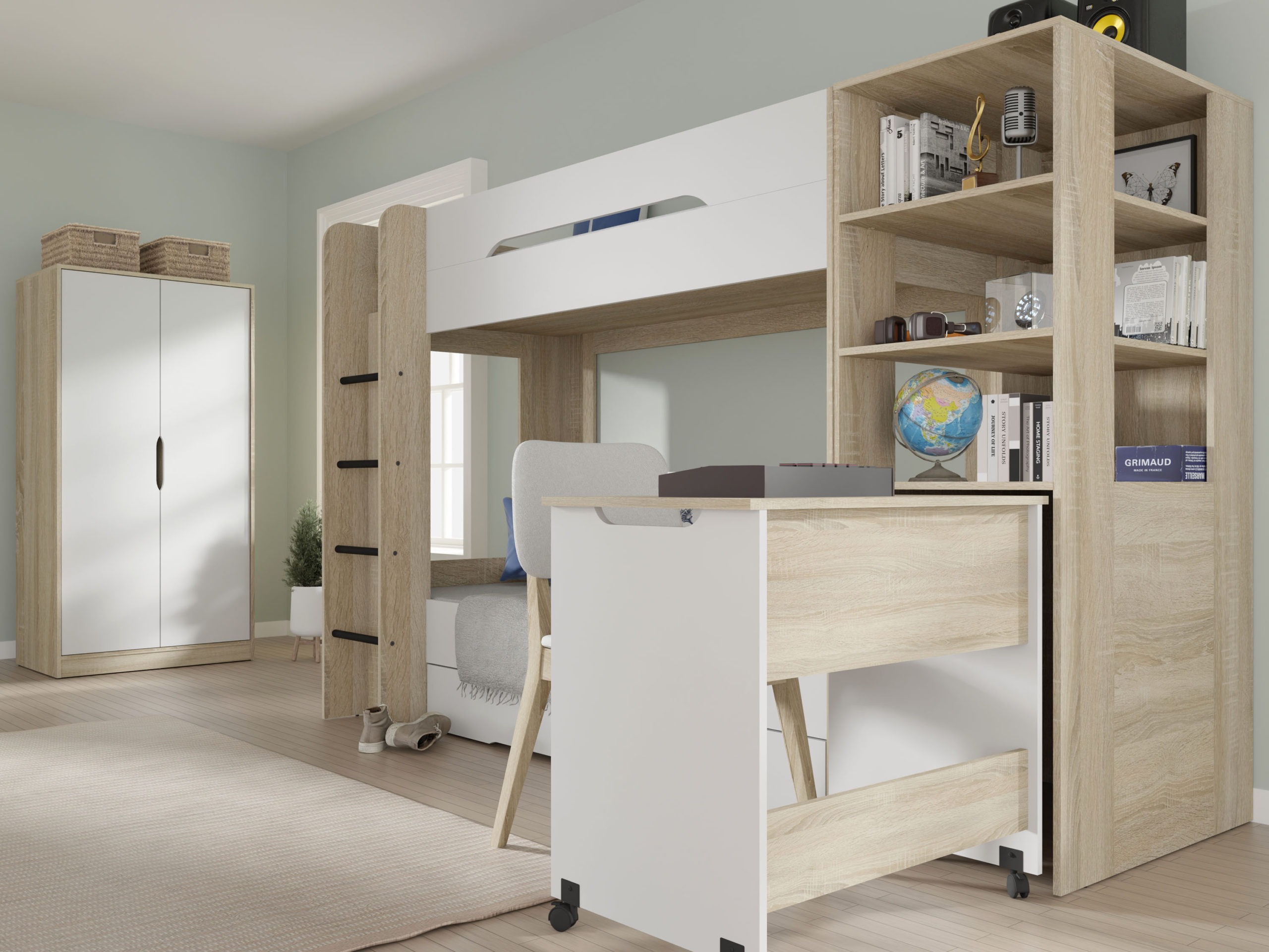 Krevet na kat Elitenu 103 (Sonoma hrast+ Bijela)