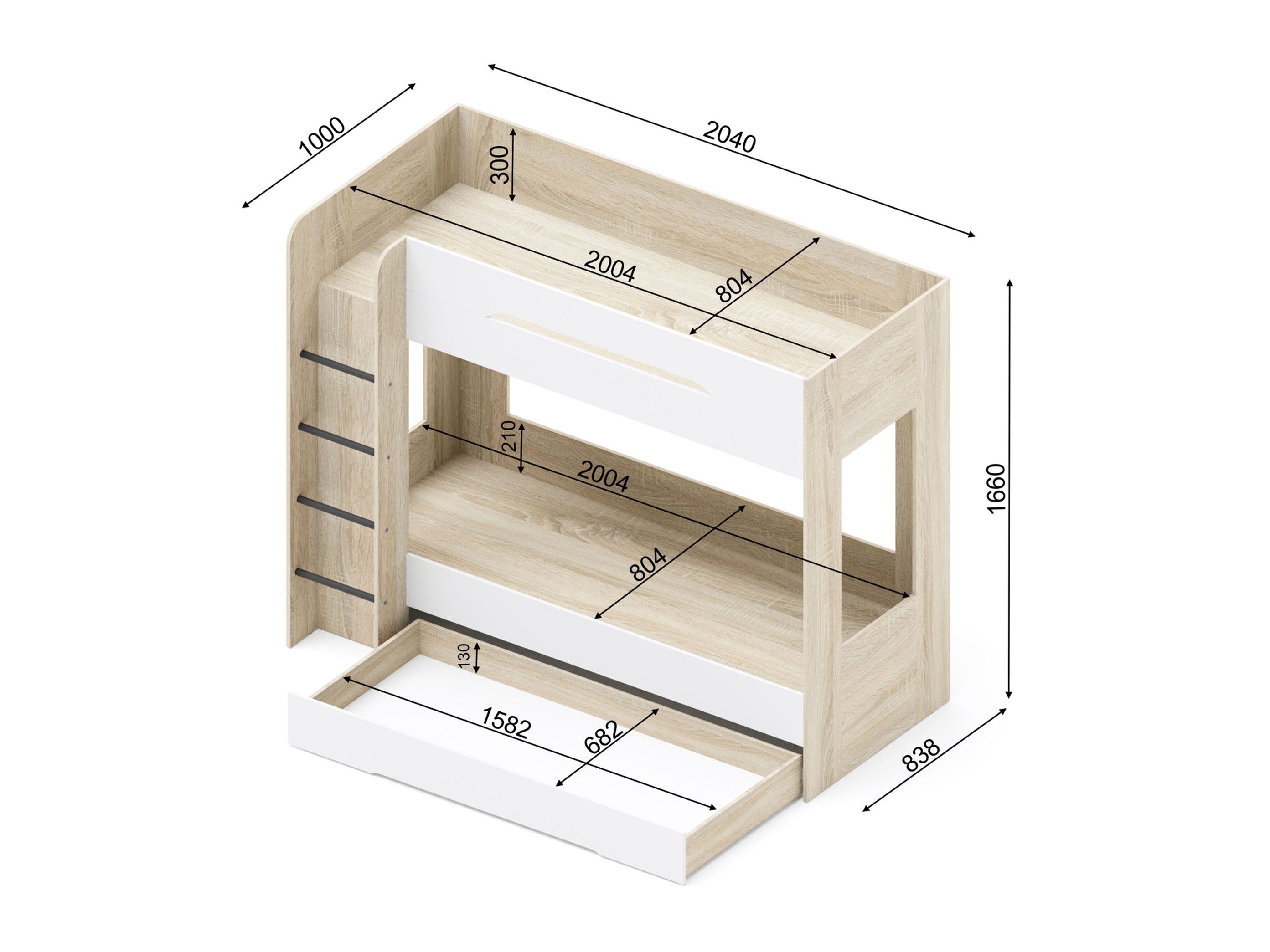 Krevet na kat Elitenu 103 (Sonoma hrast+ Bijela)