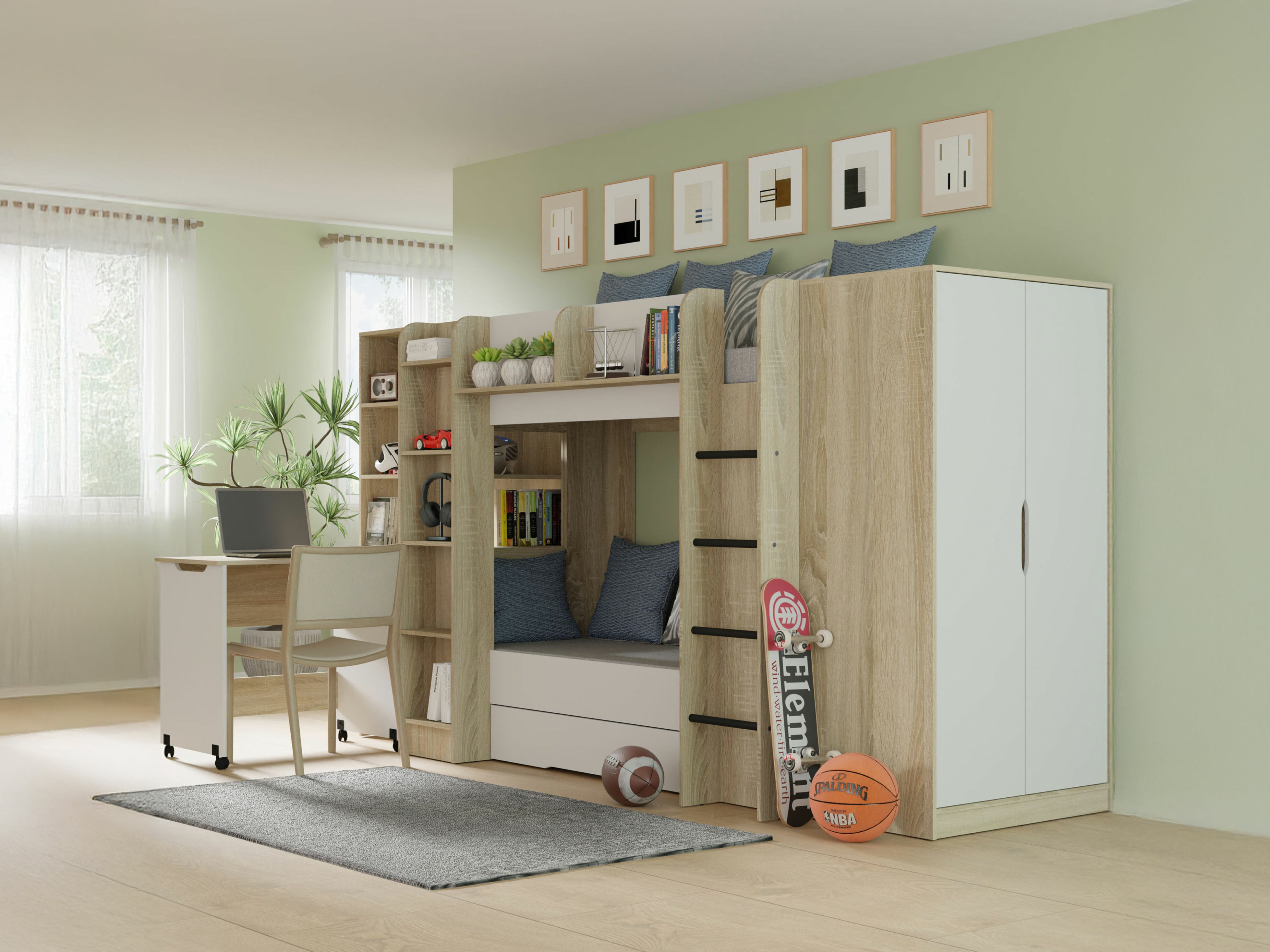 Set za dječju sobu Elitenu 104 (Sonoma hrast + Bijela)