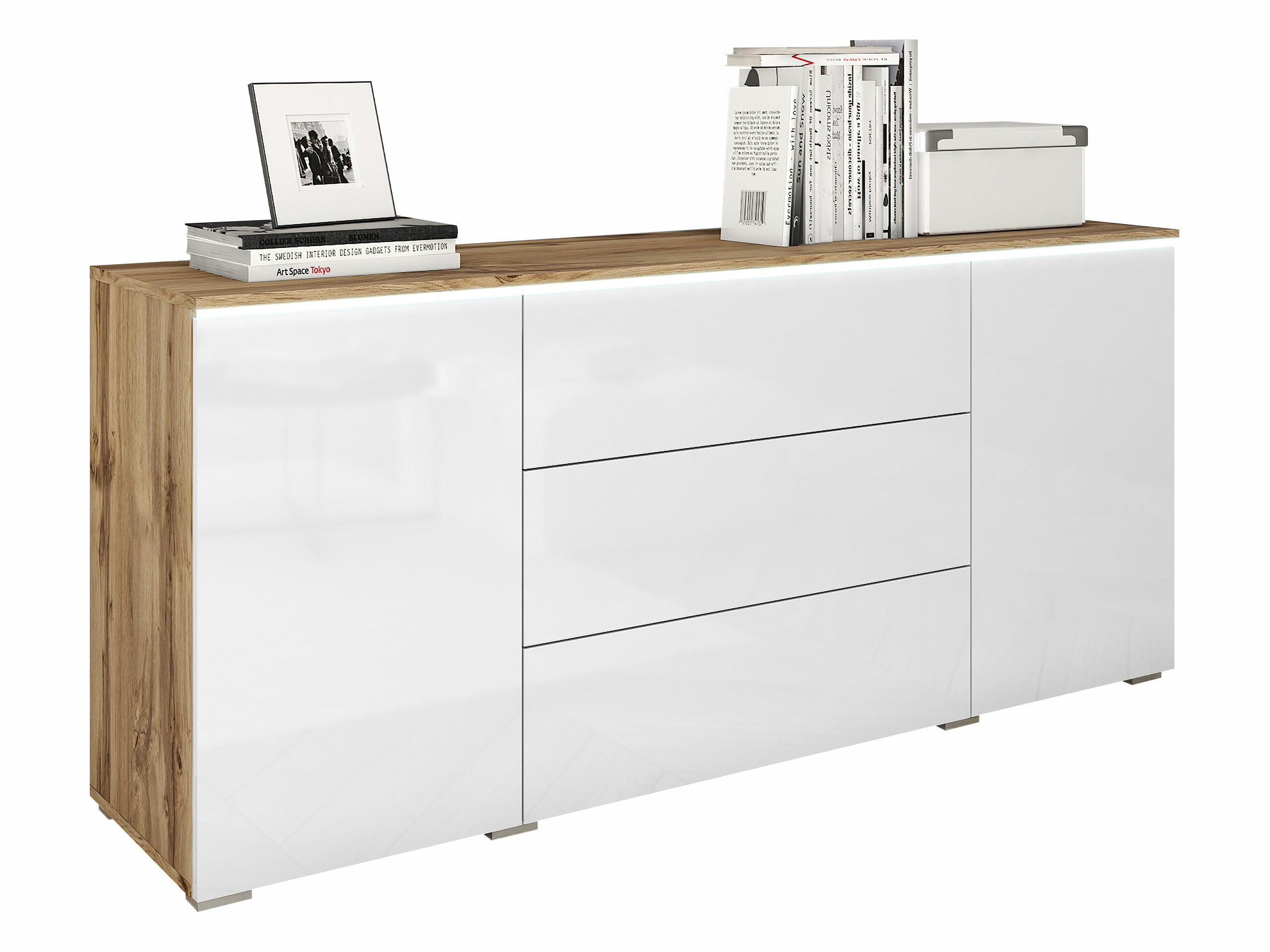 Komoda Mirfivo 102 (Hrast Wotan + Sjajno bijela)